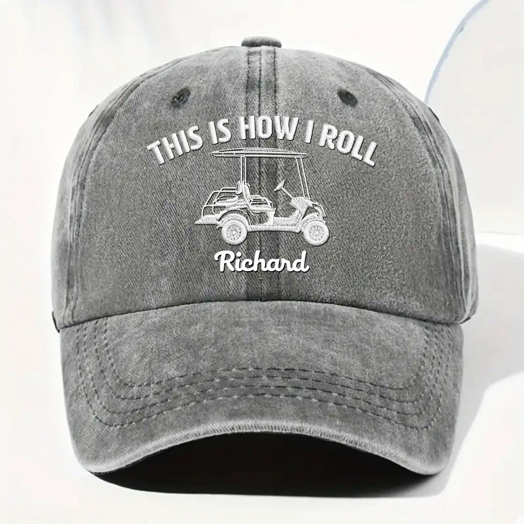 Personalized Washed Denim Cap Custom Name Gift for Golf Dad Washed Denim Cap GradoCreations