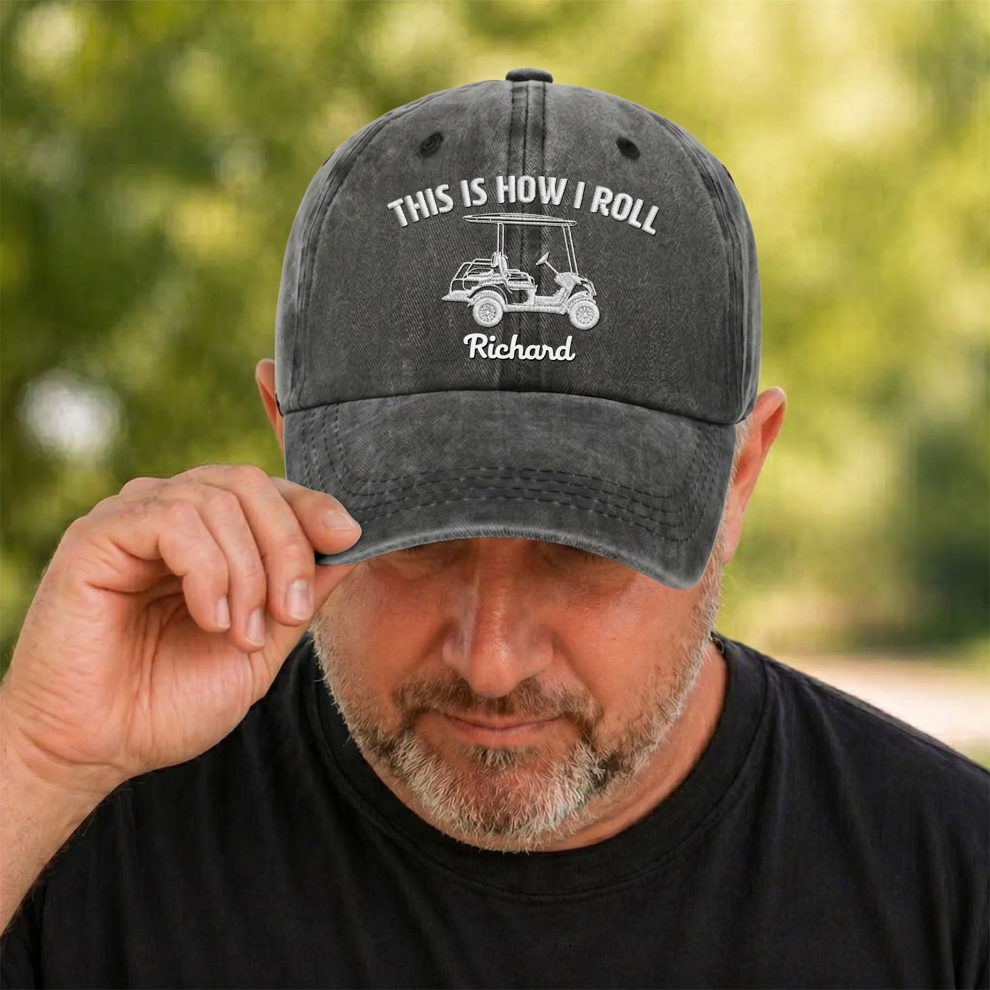 Personalized Washed Denim Cap Custom Name Gift for Golf Dad Washed Denim Cap GradoCreations