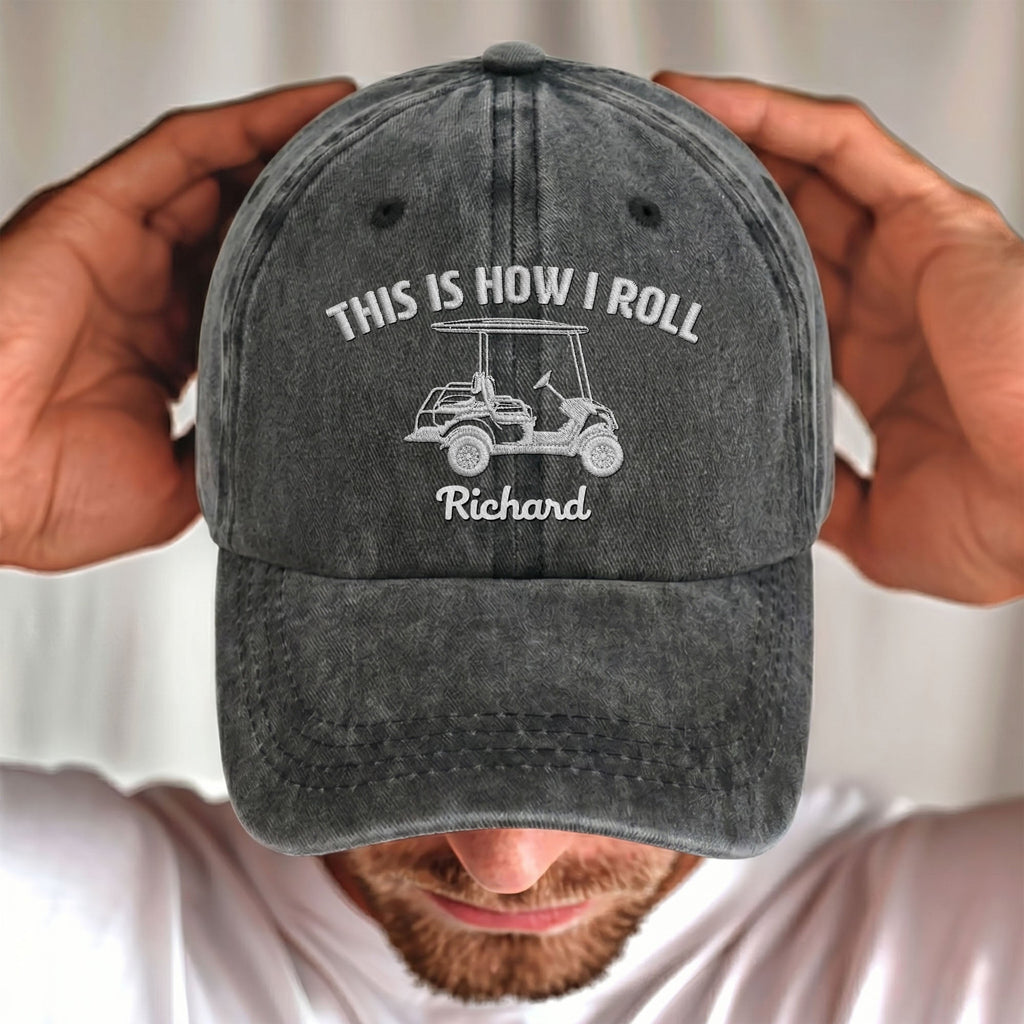 Personalized Washed Denim Cap Custom Name Gift for Golf Dad Washed Denim Cap GradoCreations