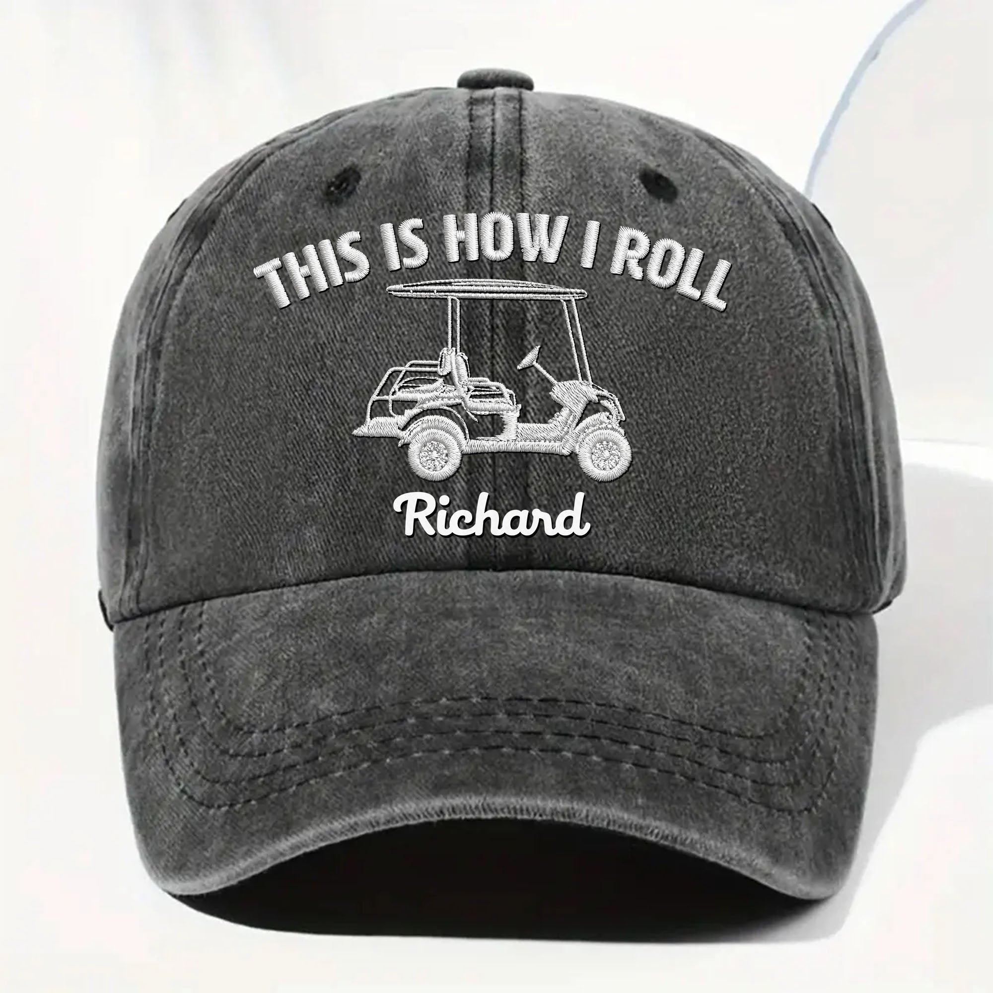 Personalized Washed Denim Cap Custom Name Gift for Golf Dad Washed Denim Cap GradoCreations