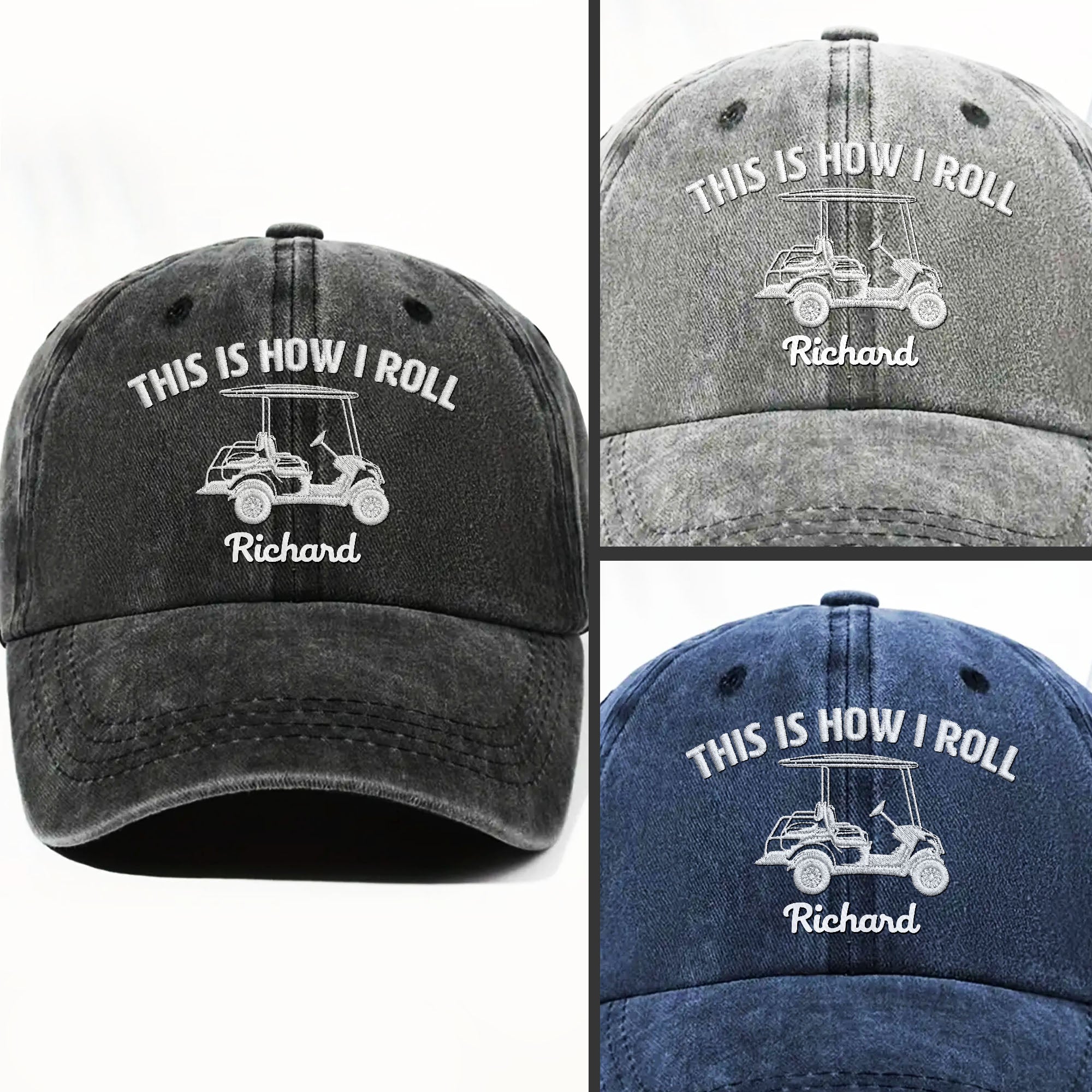 Personalized Washed Denim Cap Custom Name Gift for Golf Dad Washed Denim Cap GradoCreations