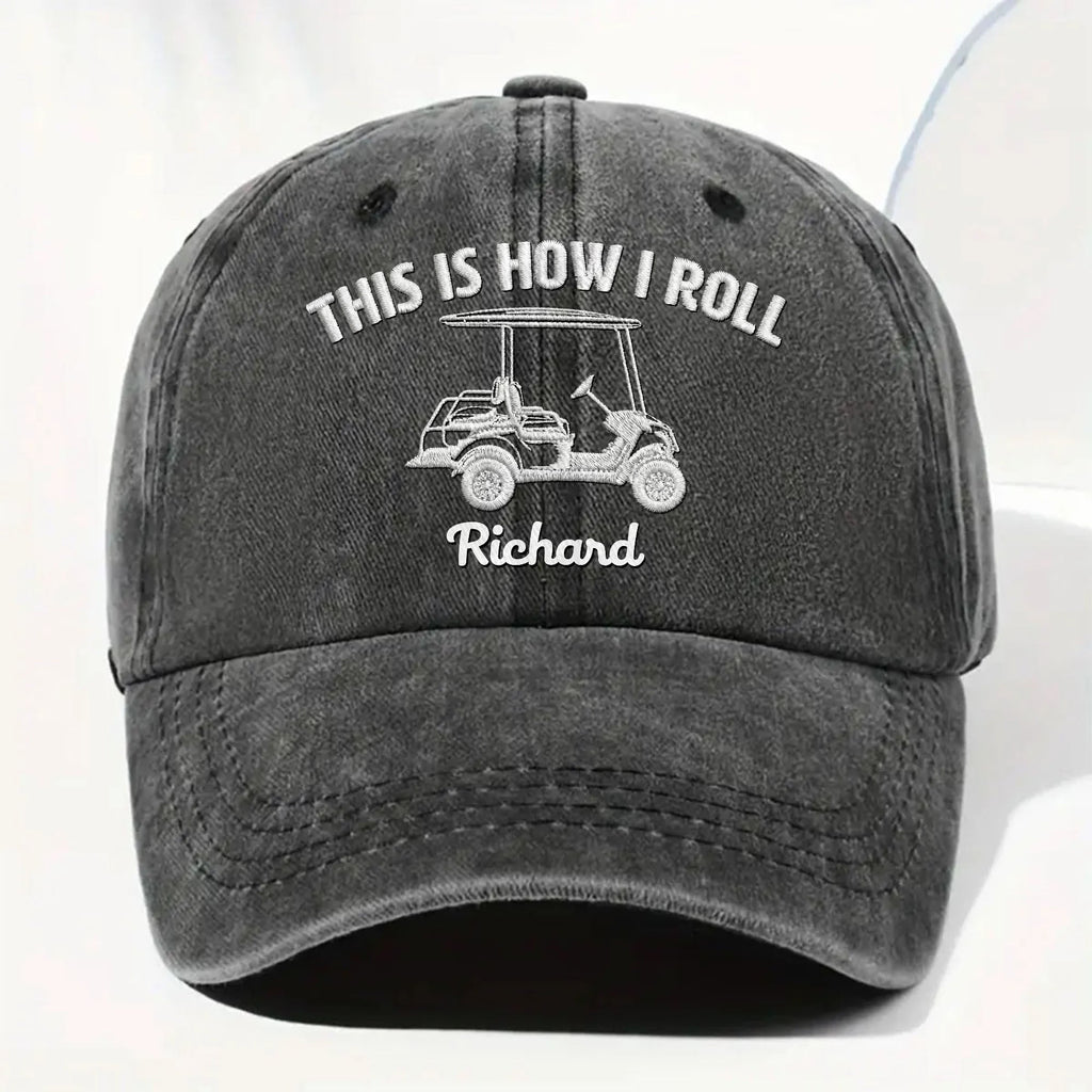 Personalized Washed Denim Cap Custom Name Gift for Golf Dad Washed Denim Cap GradoCreations