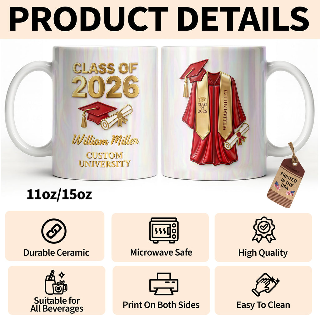 Personalized Graduation Coffee Mug Custom Name Class of 2023 Gift Edge-to-edge Mug GradoCreations