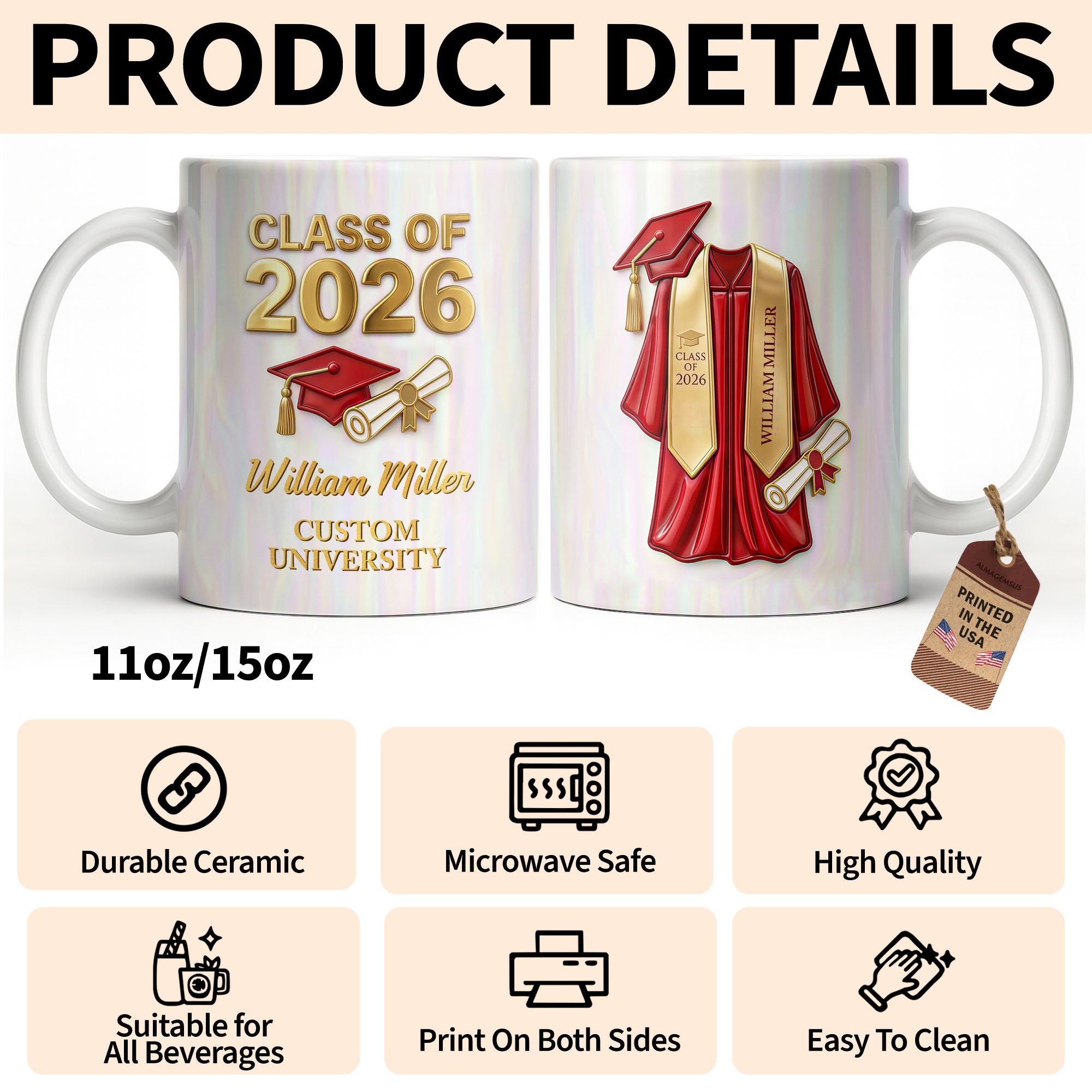 Personalized Graduation Coffee Mug Custom Name Class of 2023 Gift Edge-to-edge Mug GradoCreations