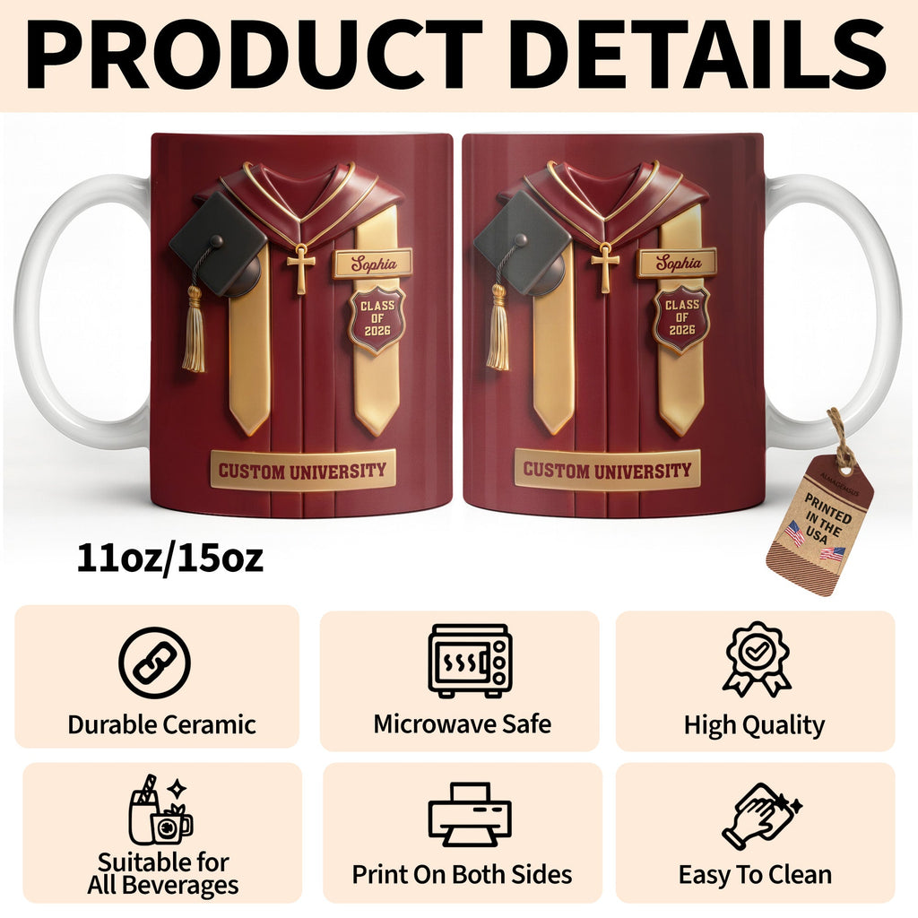 Personalized Graduation Coffee Mug Custom Year Name Gift Edge-to-edge Mug GradoCreations