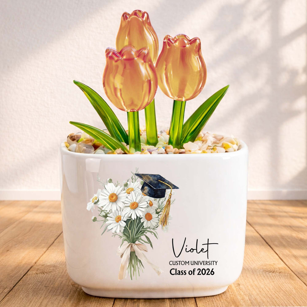 Personalized Custom Glass Tulips Graduation Gift for Her Glass Tulip GradoCreations