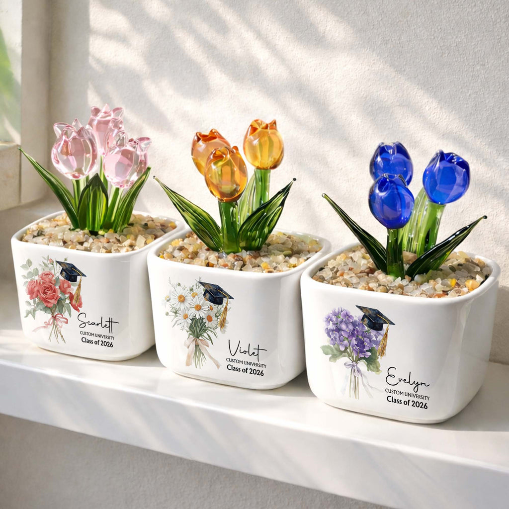 Personalized Custom Glass Tulips Graduation Gift for Her Glass Tulip GradoCreations