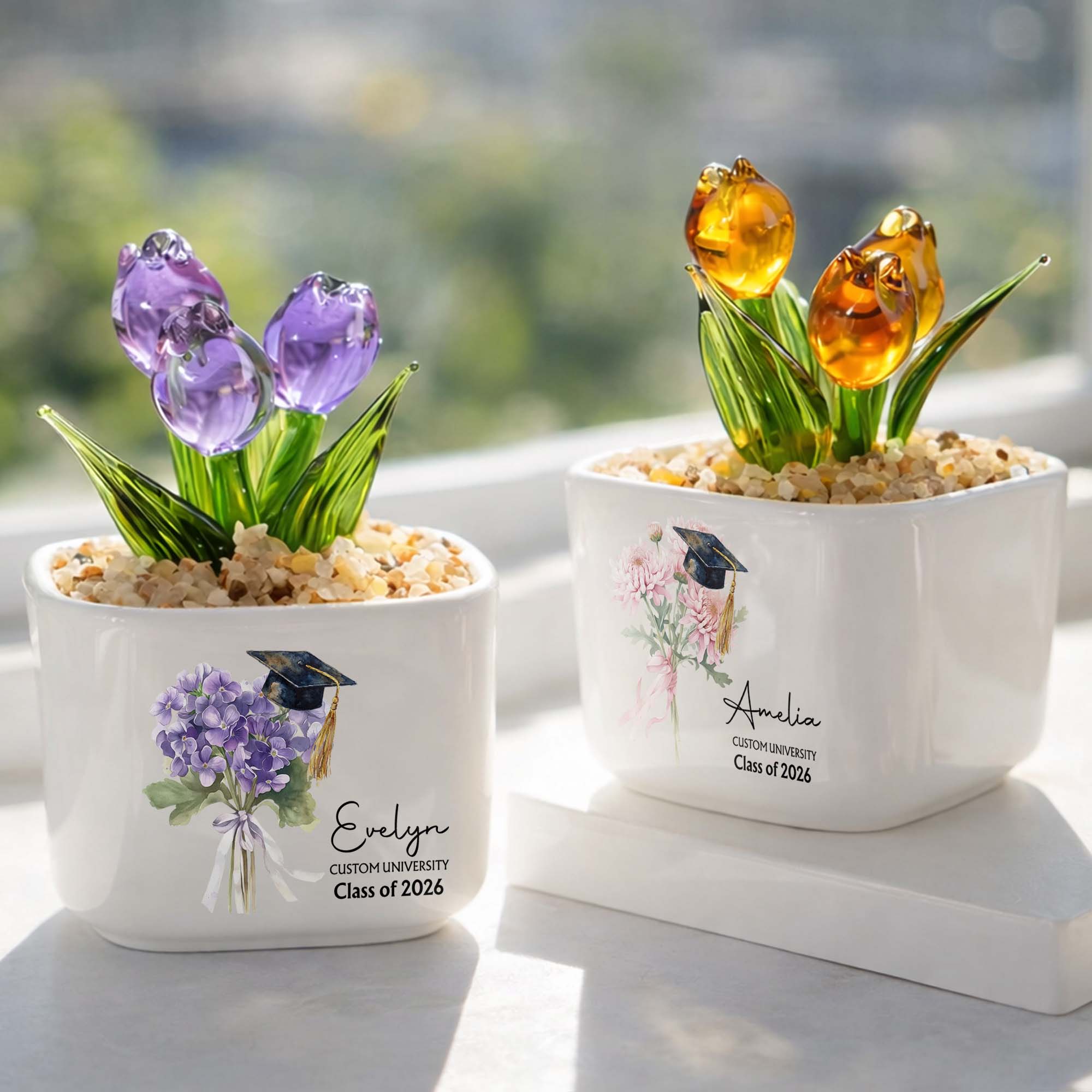 Personalized Custom Glass Tulips Graduation Gift for Her
