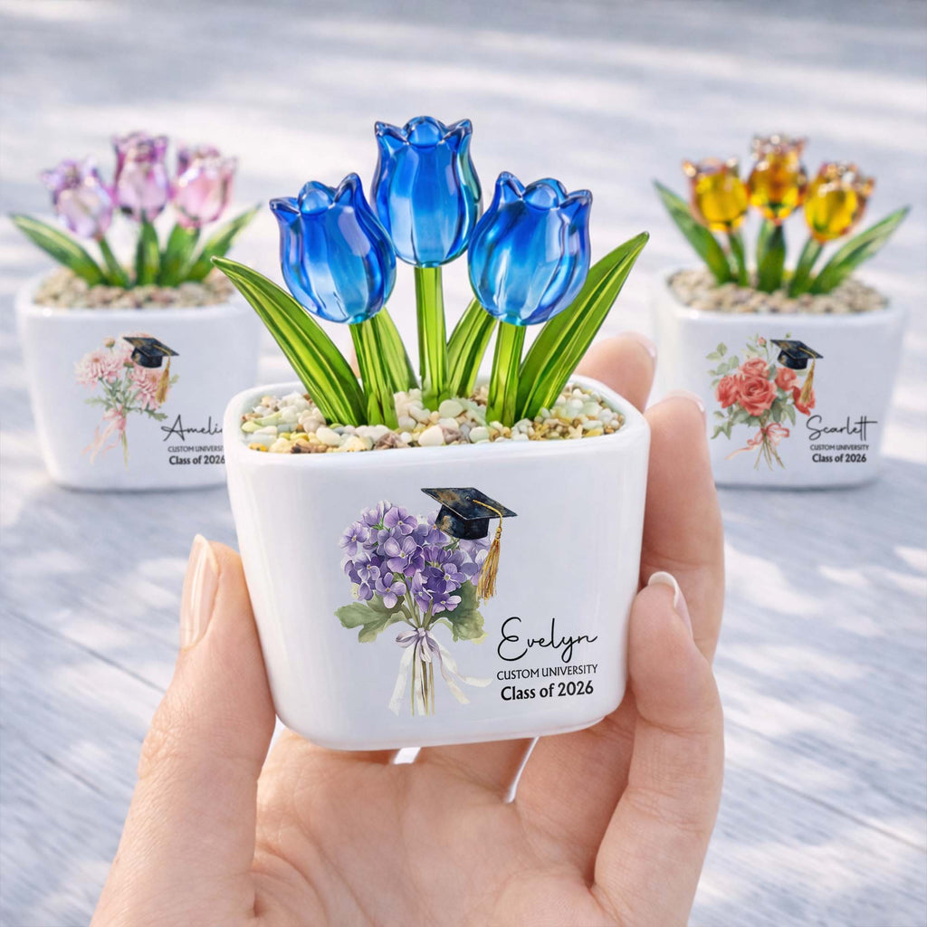 Personalized Custom Glass Tulips Graduation Gift for Her Glass Tulip GradoCreations