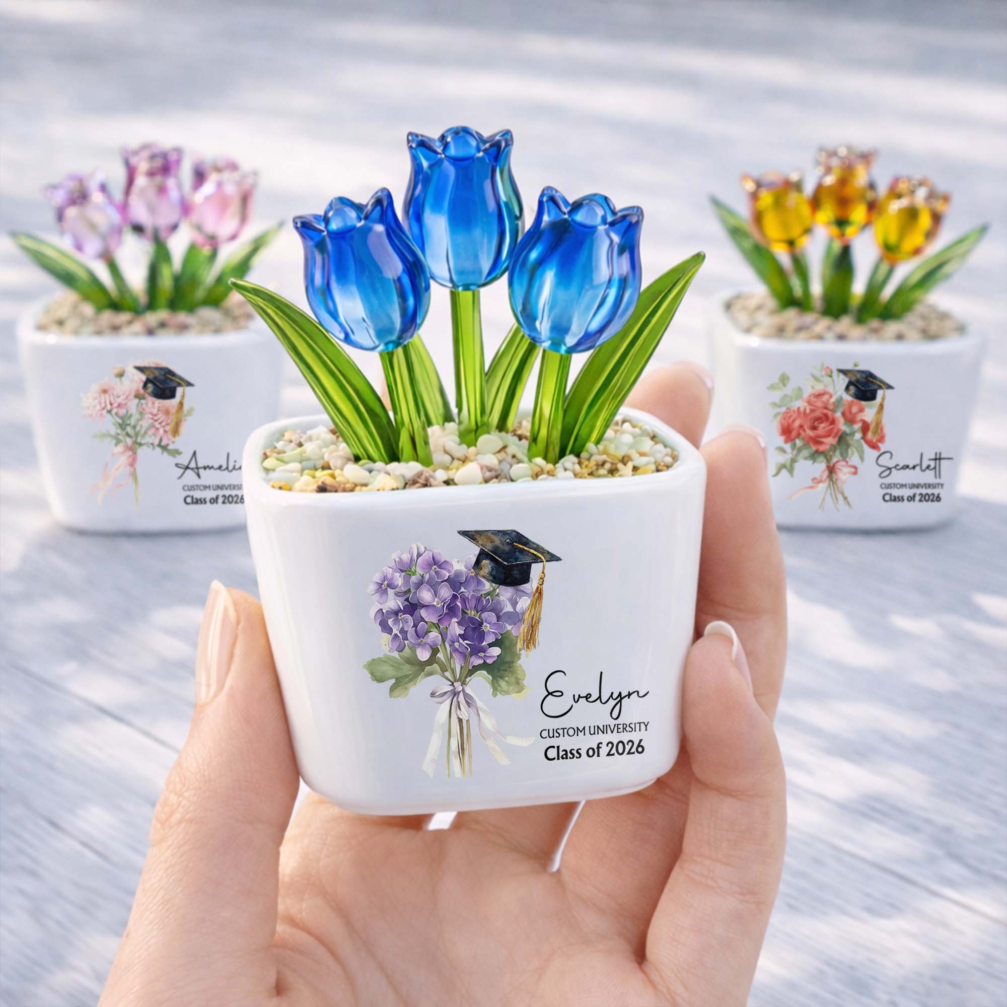 Personalized Custom Glass Tulips Graduation Gift for Her Glass Tulip GradoCreations