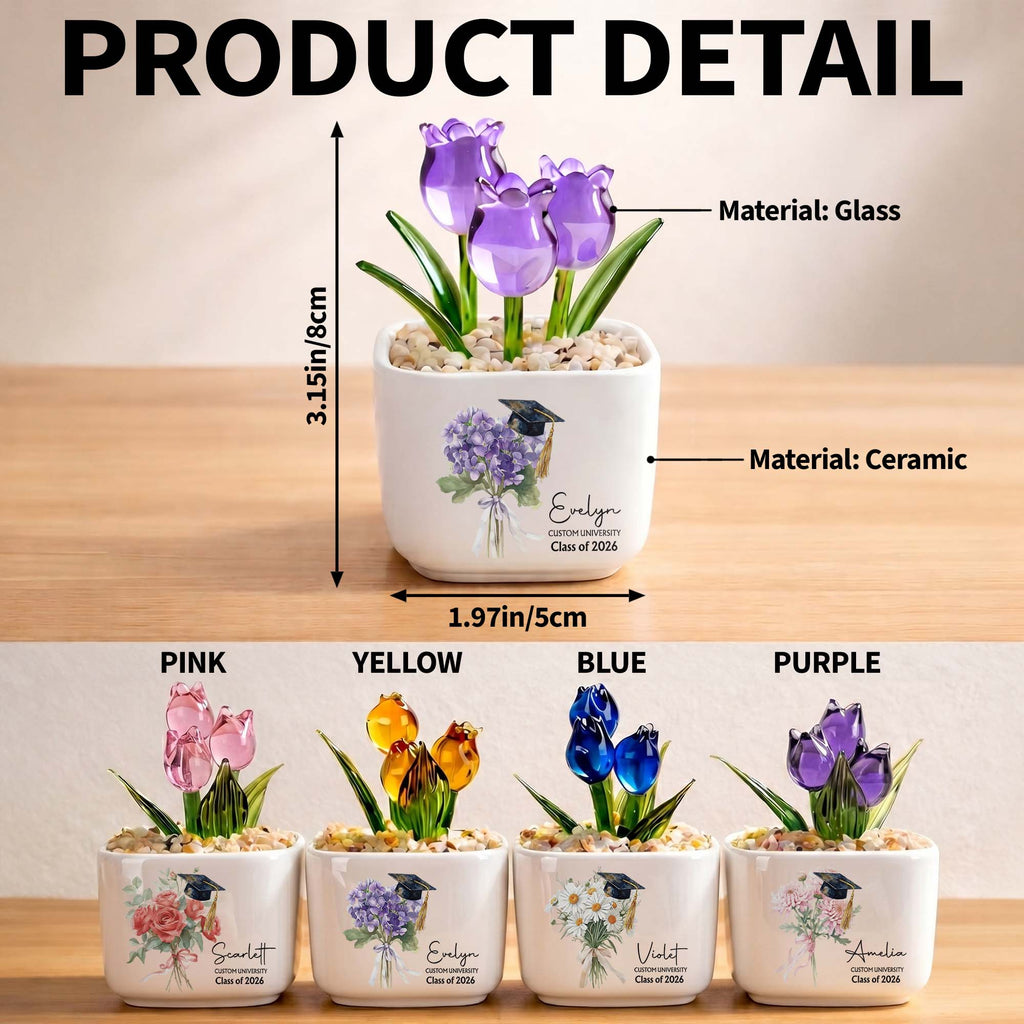Personalized Custom Glass Tulips Graduation Gift for Her Glass Tulip GradoCreations
