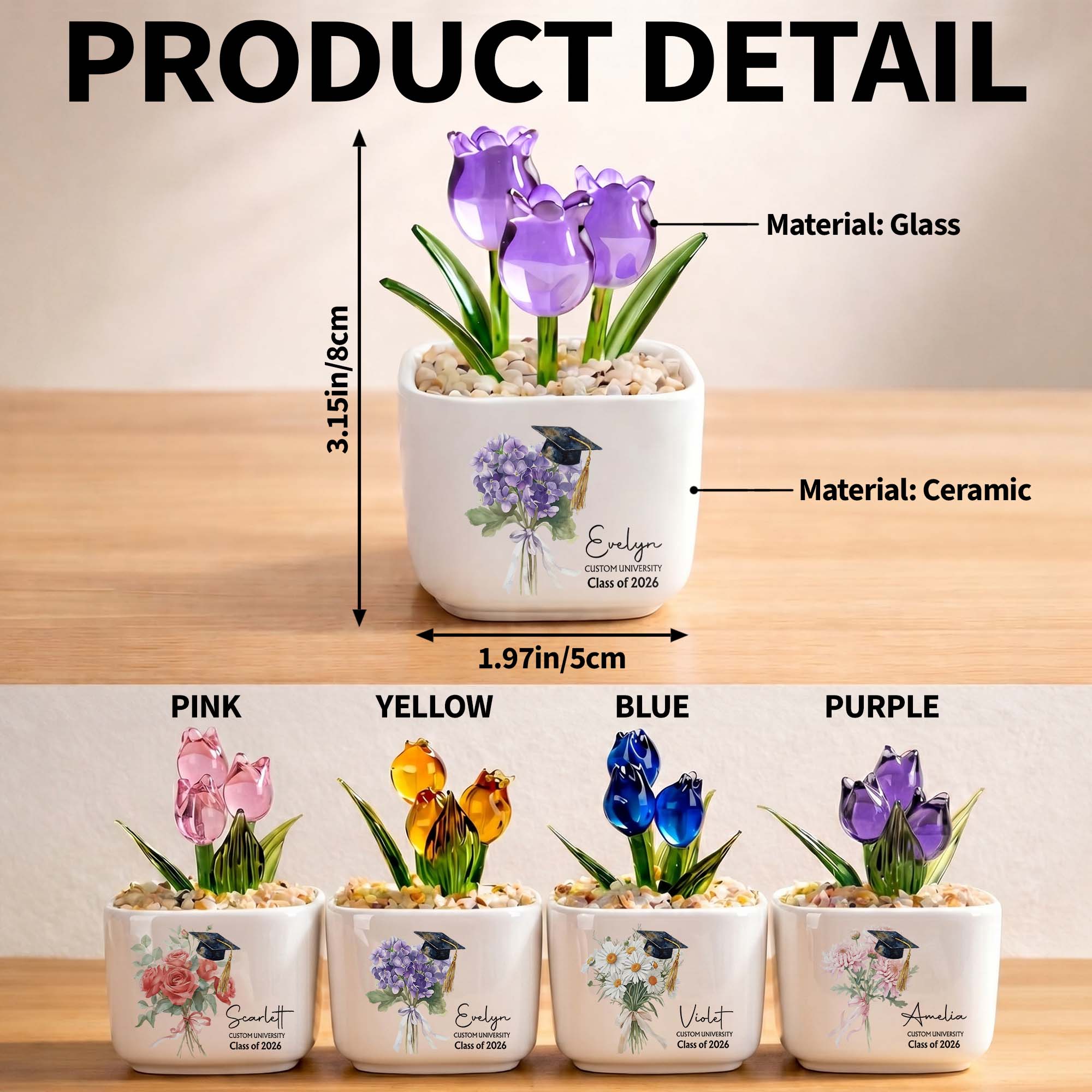 Personalized Custom Glass Tulips Graduation Gift for Her Glass Tulip GradoCreations