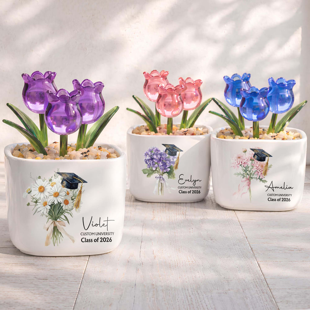 Personalized Custom Glass Tulips Graduation Gift for Her Glass Tulip GradoCreations