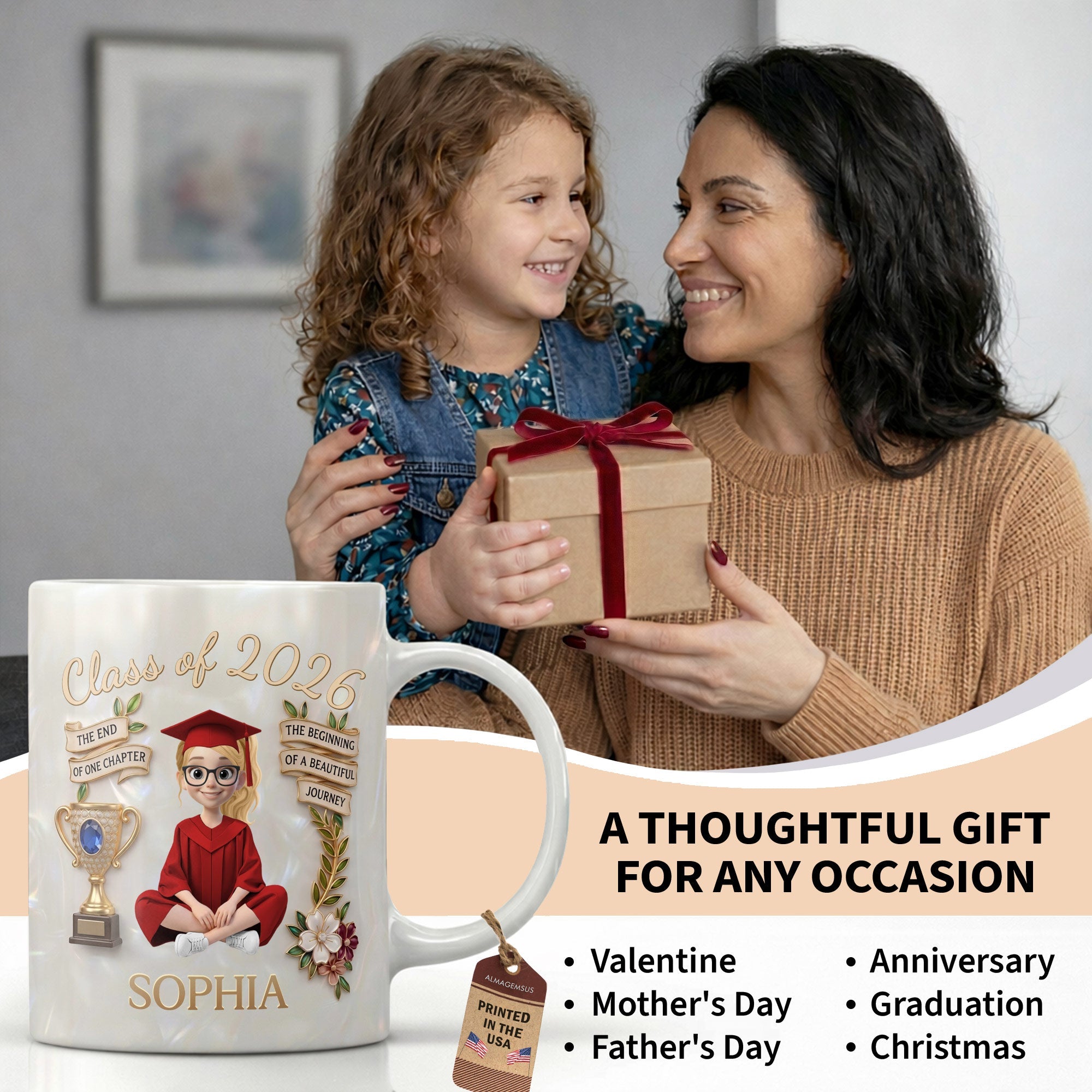 Personalized Graduation Coffee Mug Custom Name Gift for Her Edge-to-edge Mug GradoCreations