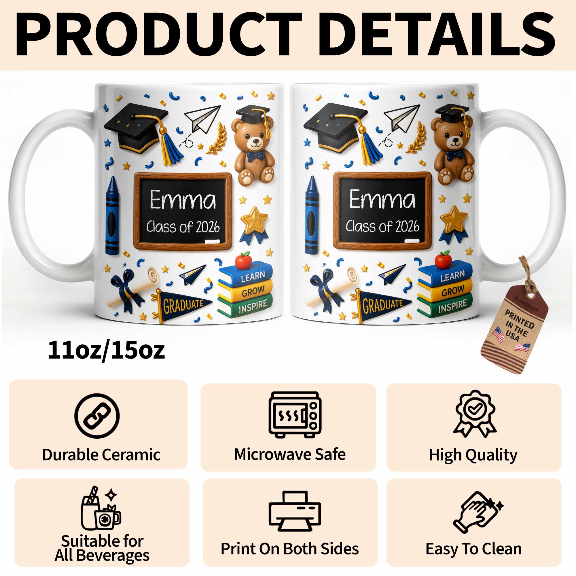 Personalized Graduation Coffee Mug Custom Name Gift Idea Edge-to-edge Mug GradoCreations