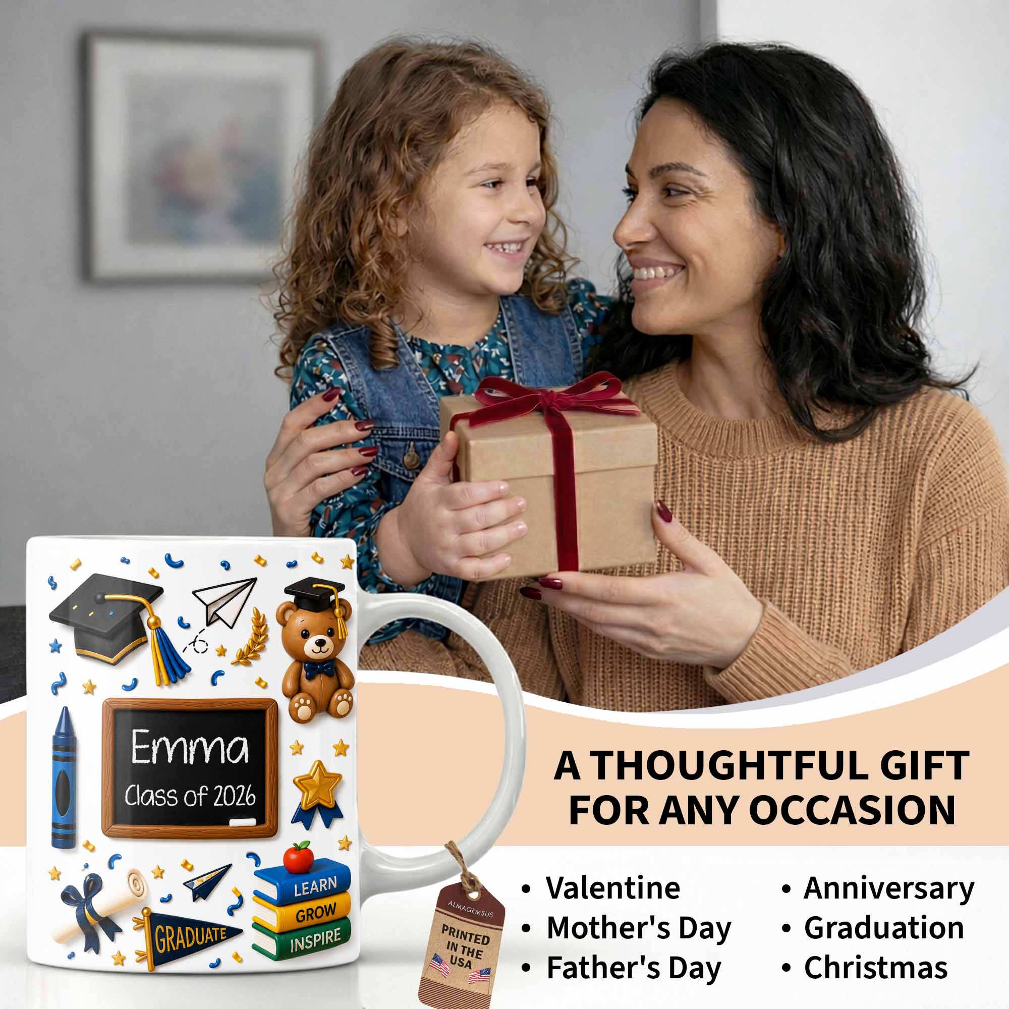 Personalized Graduation Coffee Mug Custom Name Gift Idea Edge-to-edge Mug GradoCreations