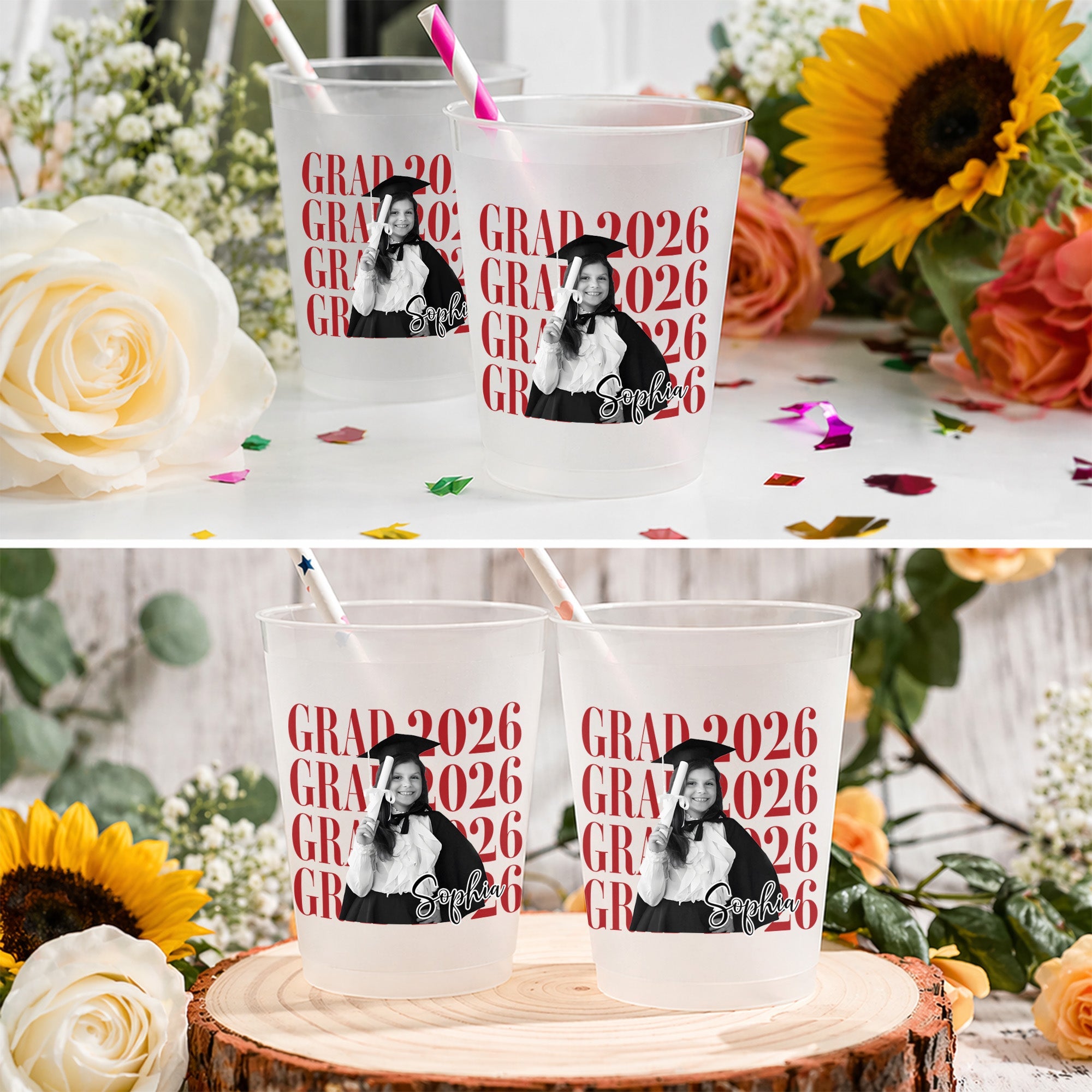 Personalized Frosted Graduation Cups Custom Photo Gift for Grad Frosted Cups GradoCreations