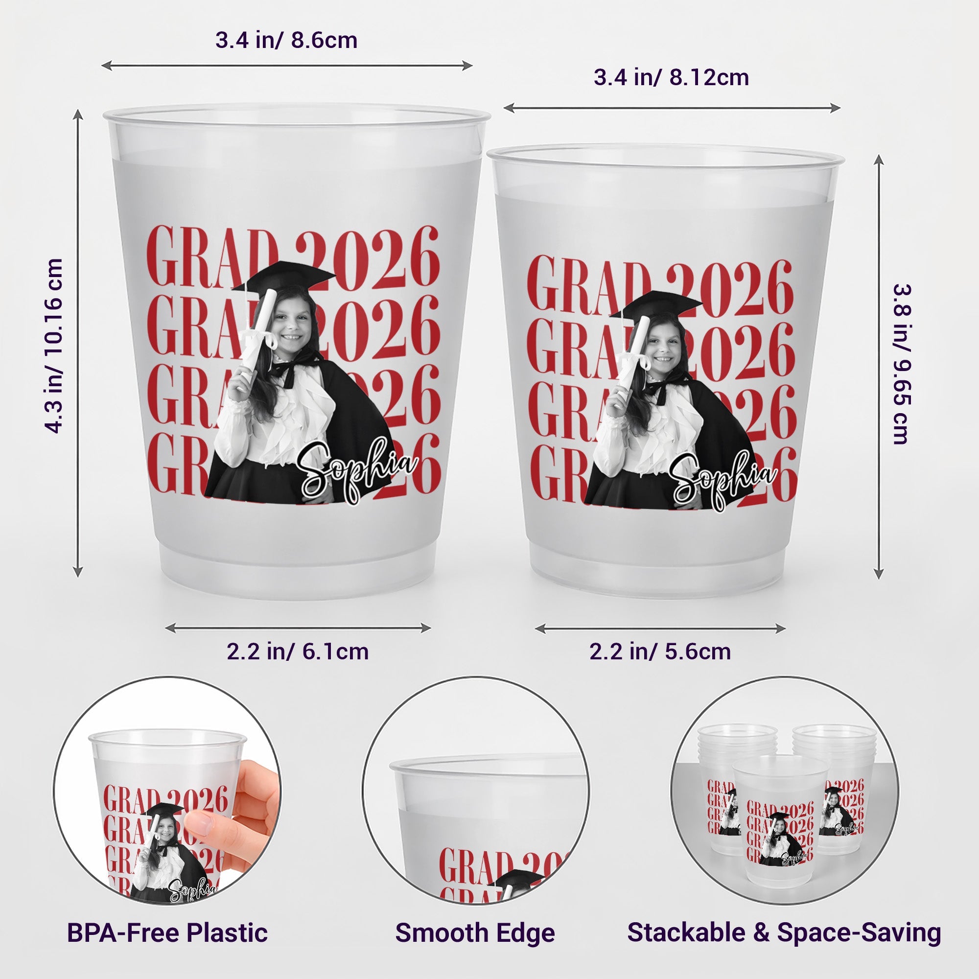 Personalized Frosted Graduation Cups Custom Photo Gift for Grad Frosted Cups GradoCreations