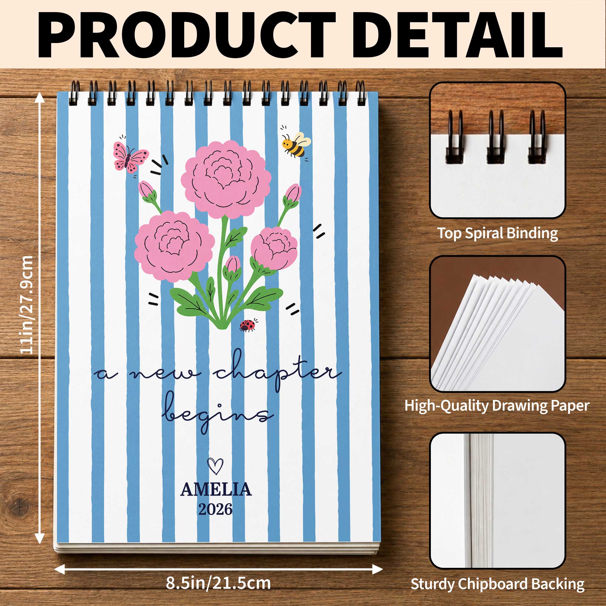 Personalized Birth Month Flowers Sketch Book Custom Art Gift for Graduates