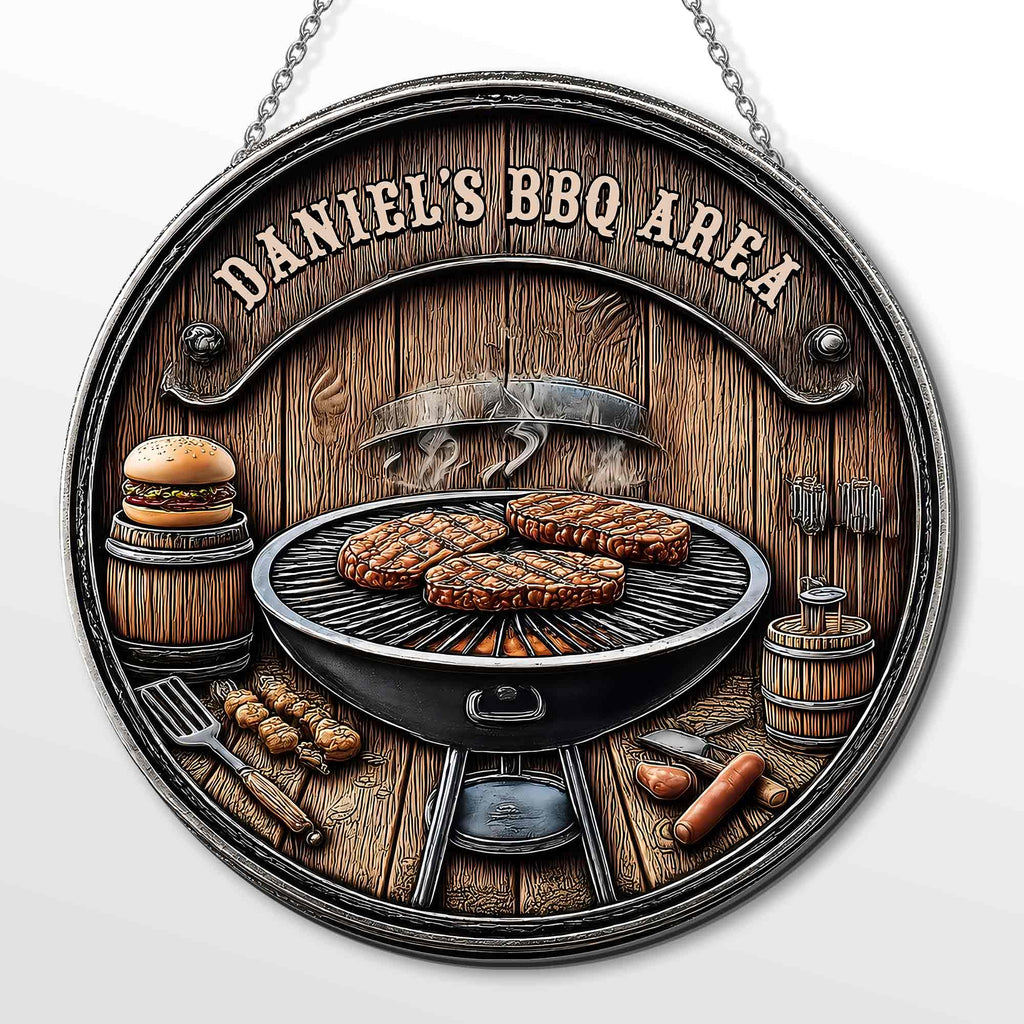 Personalized BBQ Area Metal Sign Custom Name Gift for Dad Custom Shaped Metal Sign GradoCreations