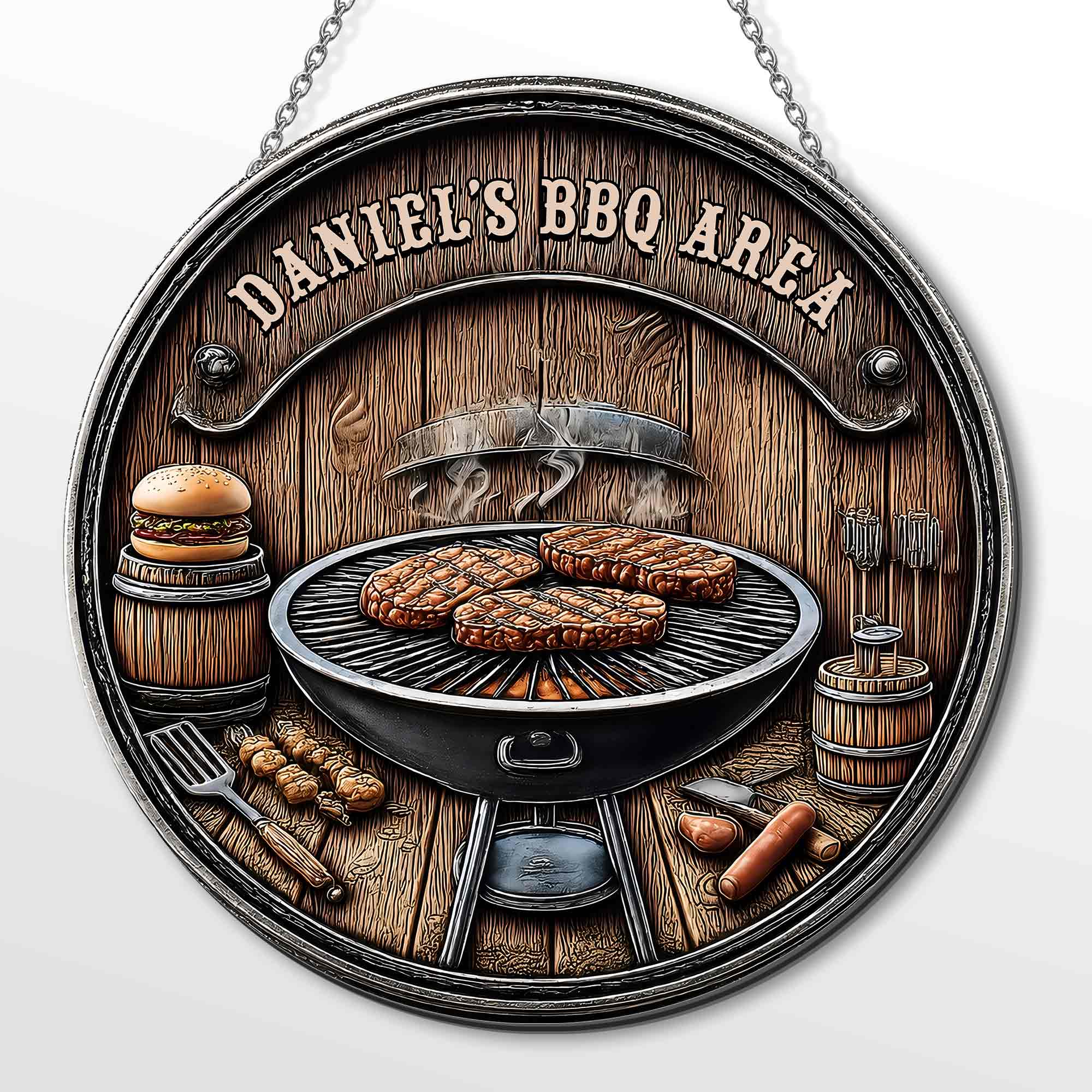 Personalized BBQ Area Metal Sign Custom Name Gift for Dad Custom Shaped Metal Sign GradoCreations