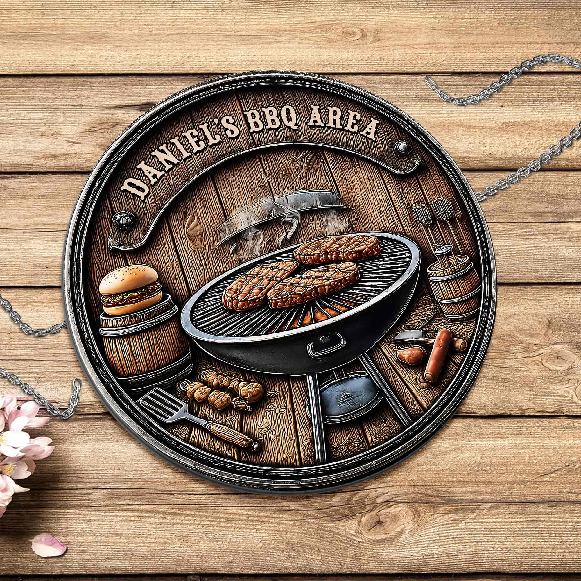 Personalized BBQ Area Metal Sign Custom Name Gift for Dad Custom Shaped Metal Sign GradoCreations