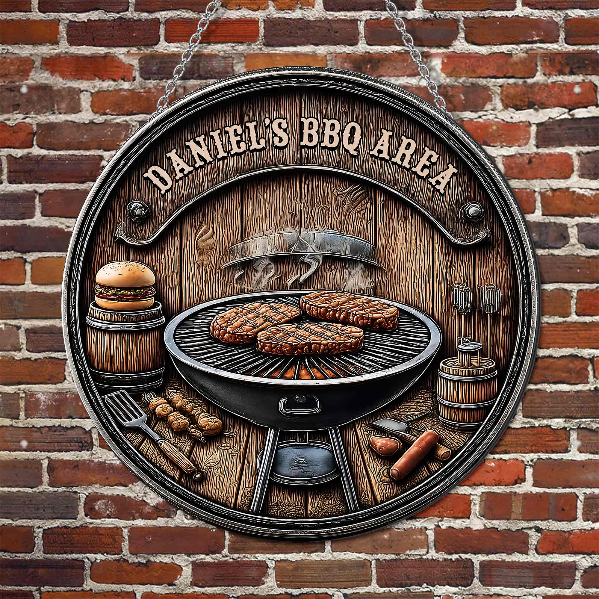 Personalized BBQ Area Metal Sign Custom Name Gift for Dad Custom Shaped Metal Sign GradoCreations