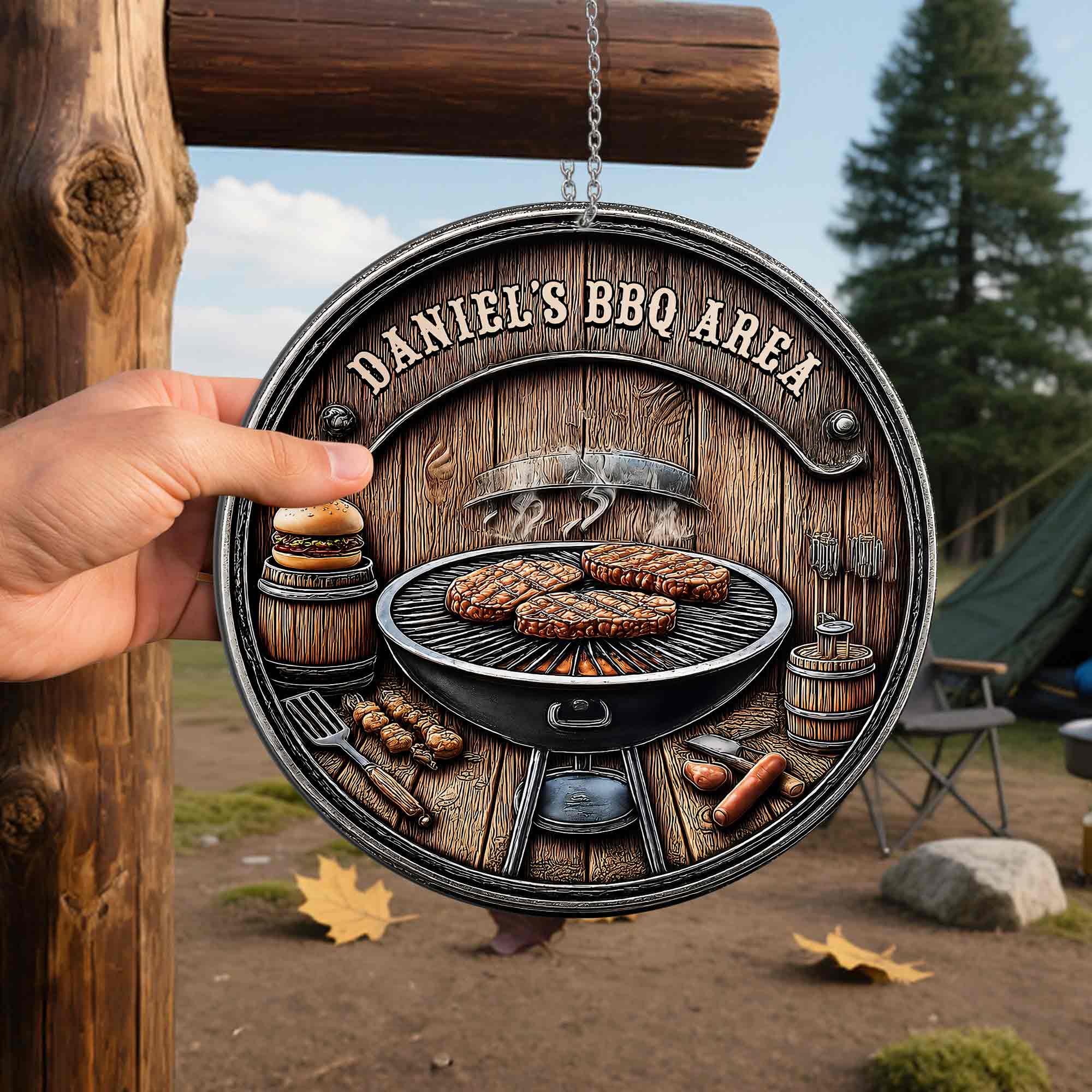 Personalized BBQ Area Metal Sign Custom Name Gift for Dad Custom Shaped Metal Sign GradoCreations
