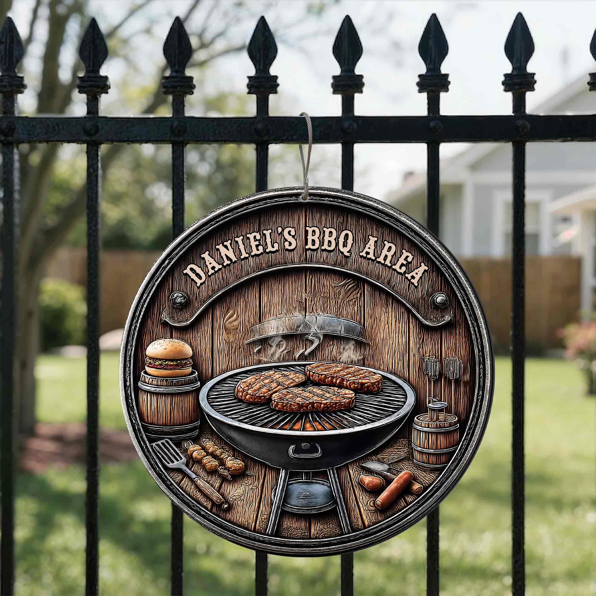 Personalized BBQ Area Metal Sign Custom Name Gift for Dad Custom Shaped Metal Sign GradoCreations
