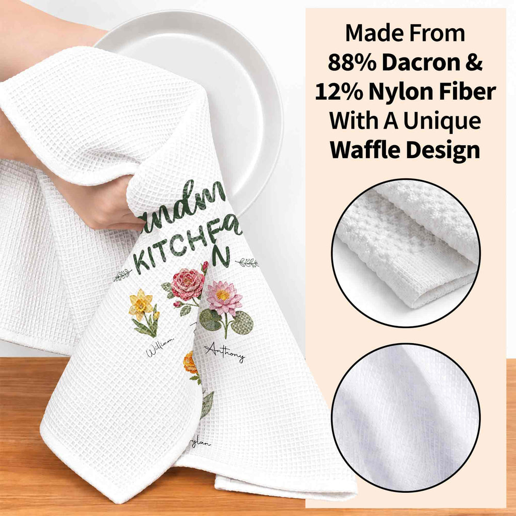 Personalized Kitchen Towel with Birth Month Flowers Gift for Grandma Kitchen Towel GradoCreations