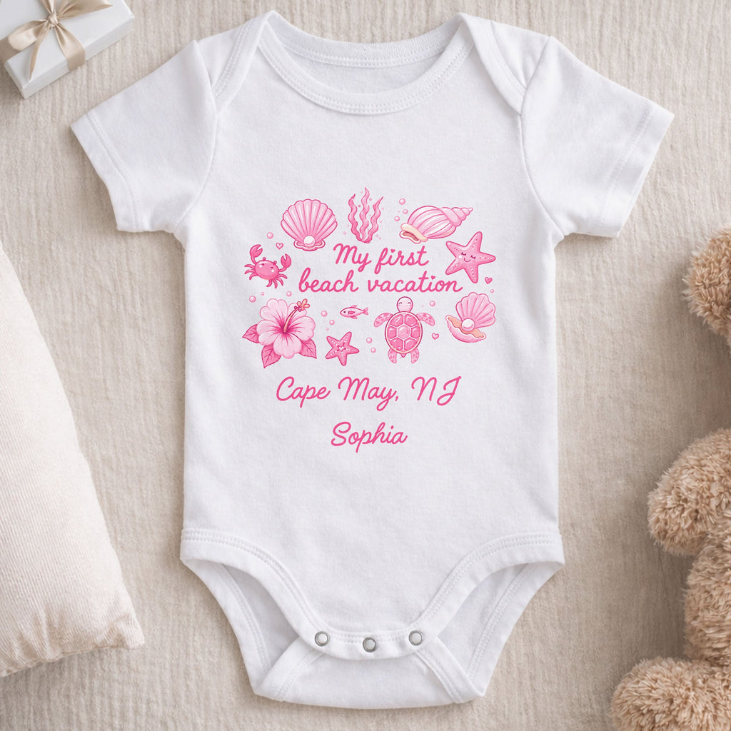 Personalized Baby Onesie My First Beach Vacation Custom Gift