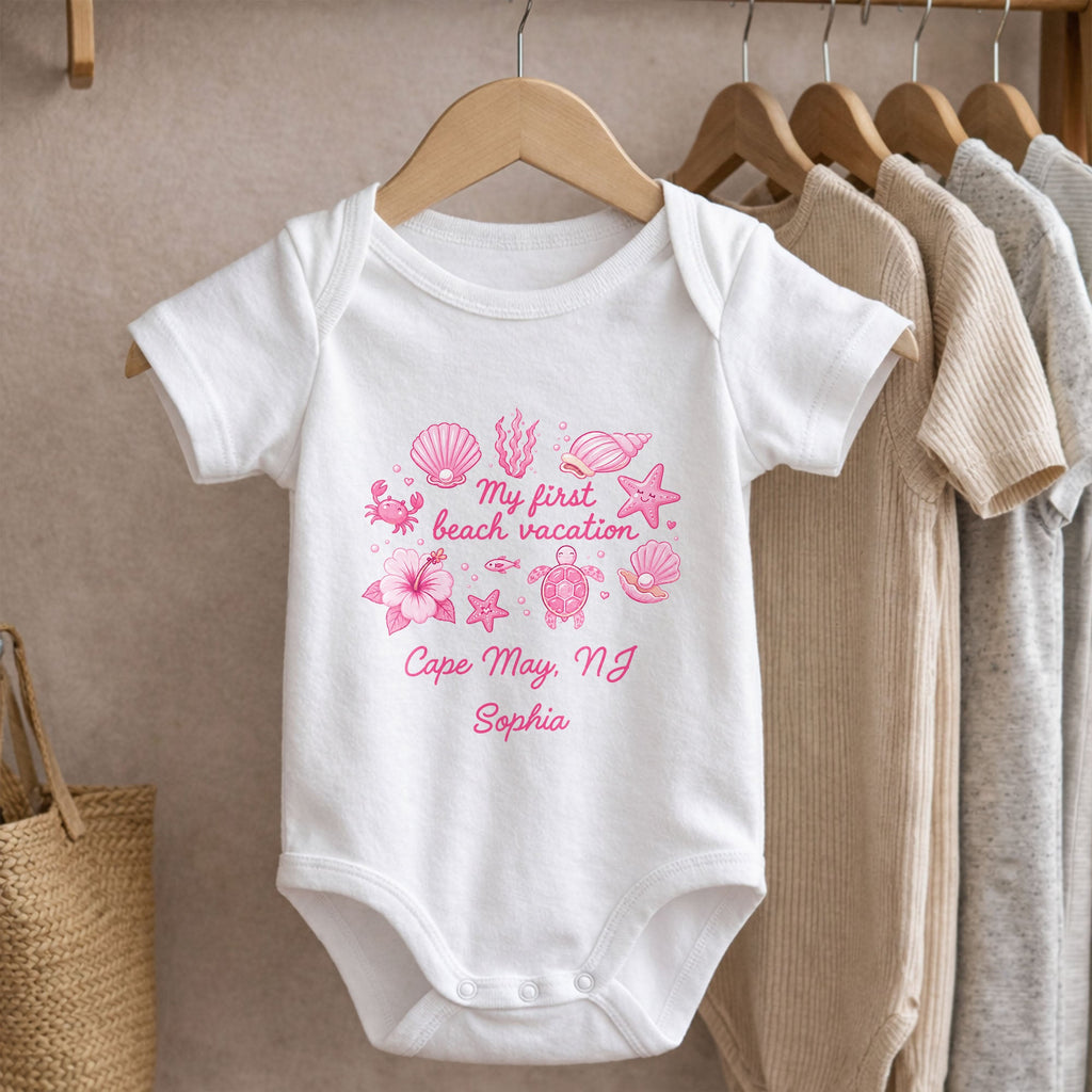 Personalized Baby Onesie My First Beach Vacation Custom Gift