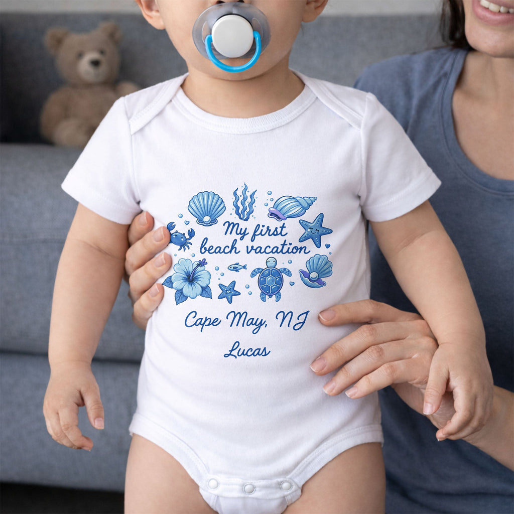 Personalized Baby Onesie My First Beach Vacation Custom Gift