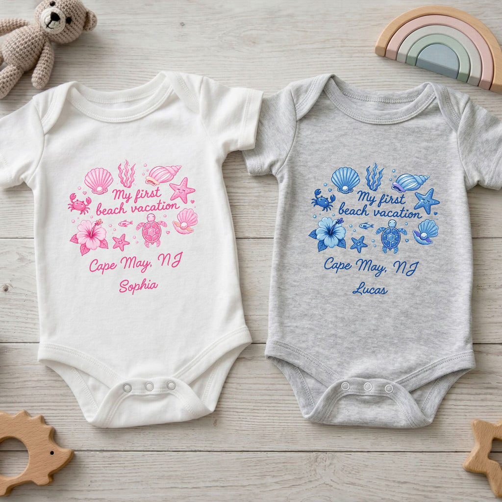 Personalized Baby Onesie My First Beach Vacation Custom Gift