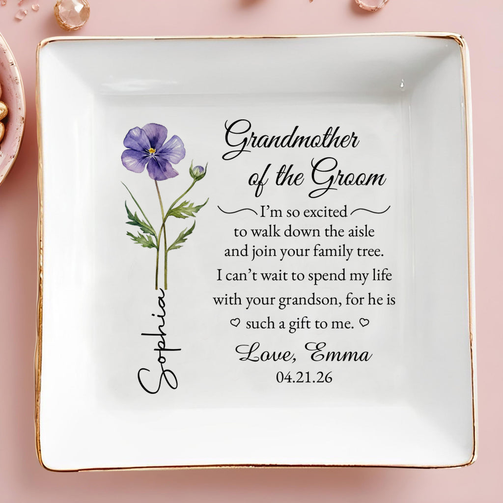 Personalized Purple Flower Jewelry Dish Custom for Grandma Jewelry Dish GradoCreations