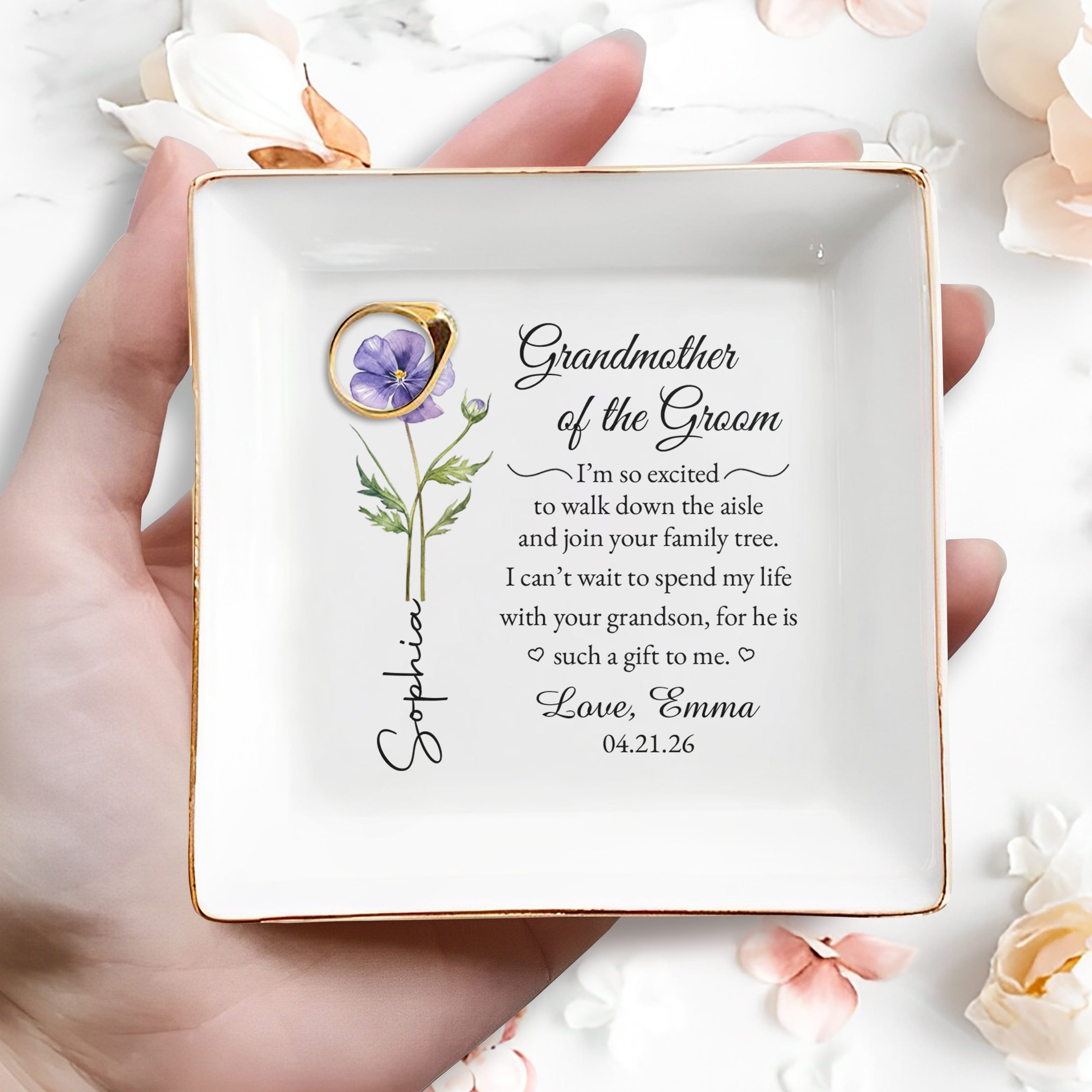 Personalized Purple Flower Jewelry Dish Custom for Grandma Jewelry Dish GradoCreations