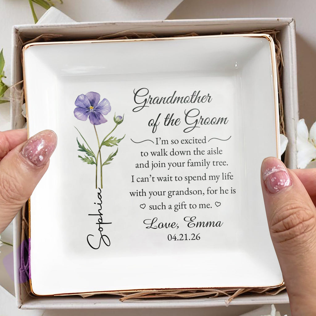 Personalized Purple Flower Jewelry Dish Custom for Grandma Jewelry Dish GradoCreations