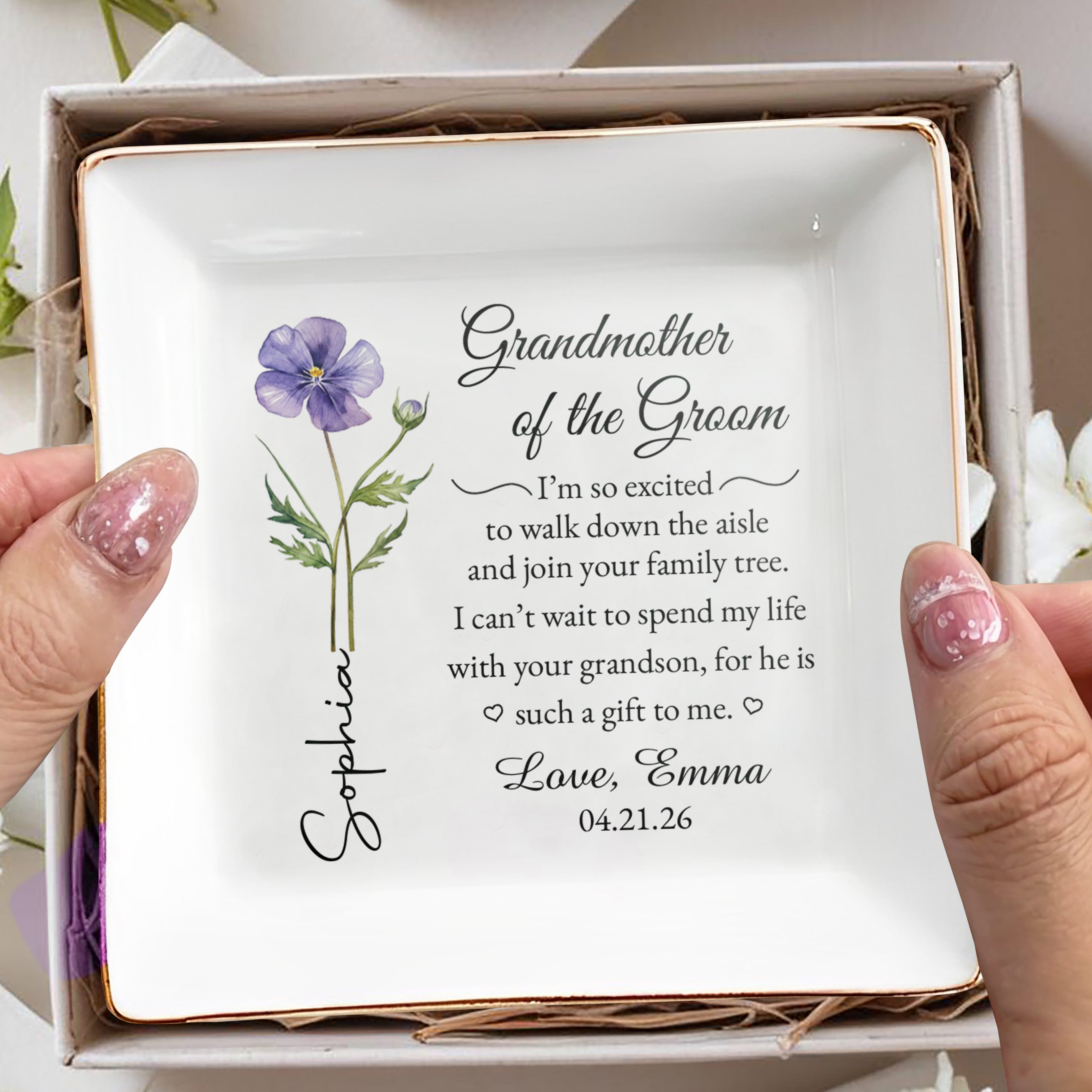Personalized Purple Flower Jewelry Dish Custom for Grandma Jewelry Dish GradoCreations