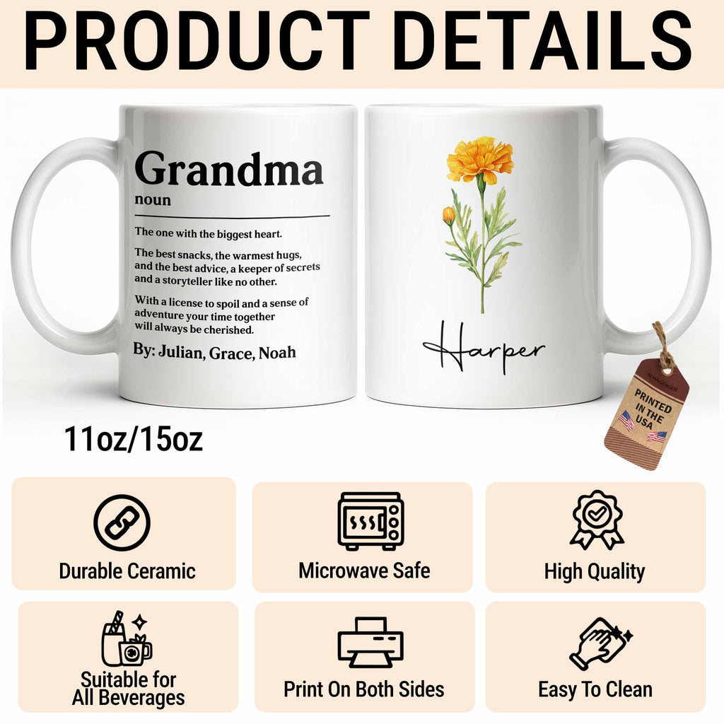 Personalized Birth Month Flower Mug Custom Gift for Grandma Edge-to-edge Mug GradoCreations