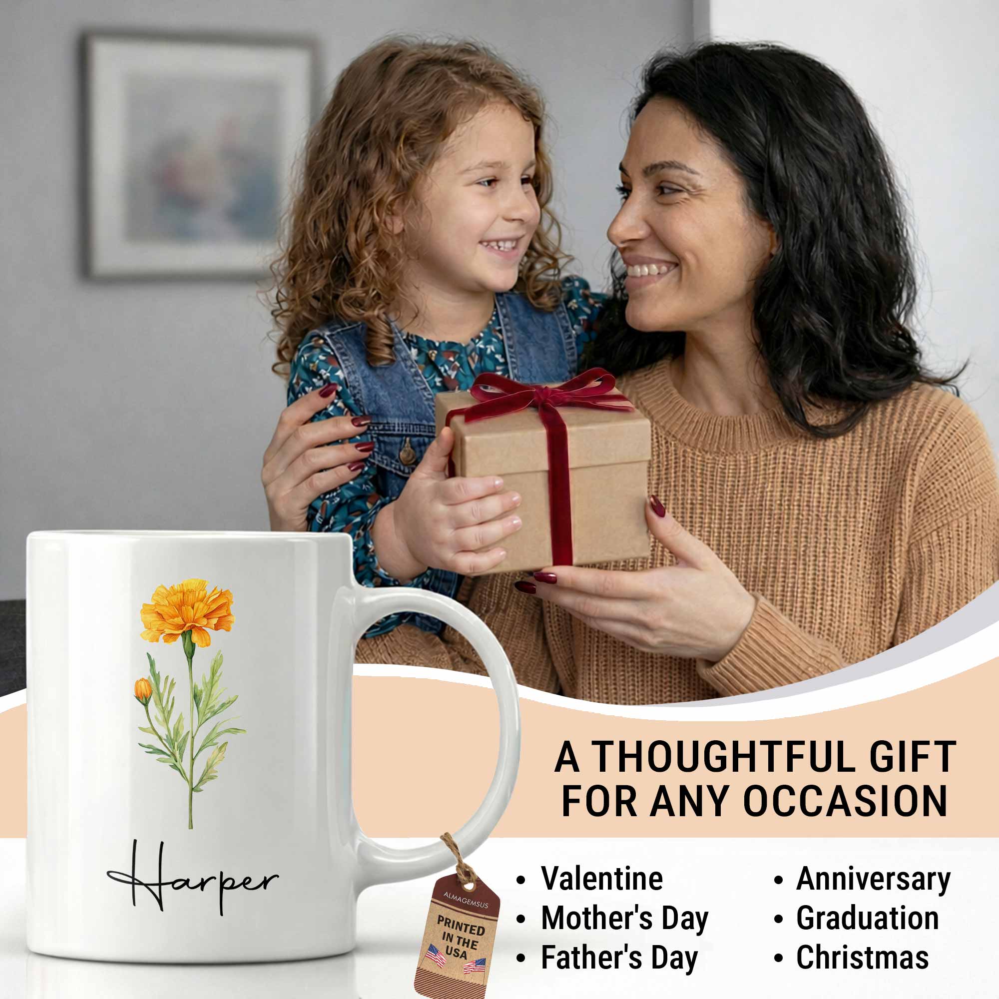 Personalized Birth Month Flower Mug Custom Gift for Grandma Edge-to-edge Mug GradoCreations