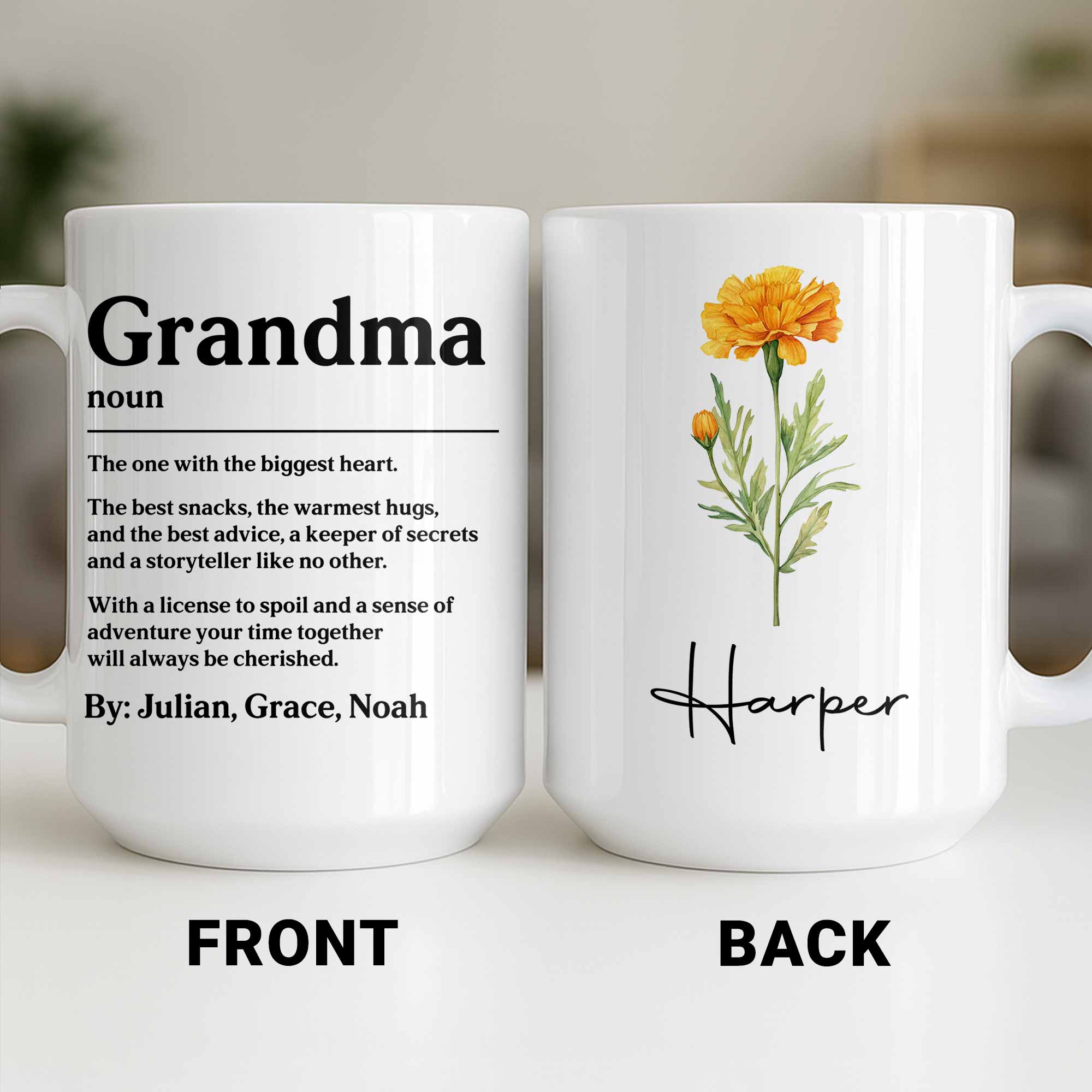 Personalized Birth Month Flower Mug Custom Gift for Grandma Edge-to-edge Mug GradoCreations