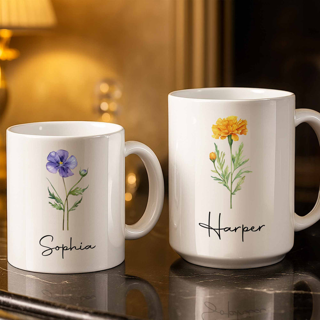 Personalized Birth Month Flower Mug Custom Gift for Grandma Edge-to-edge Mug GradoCreations