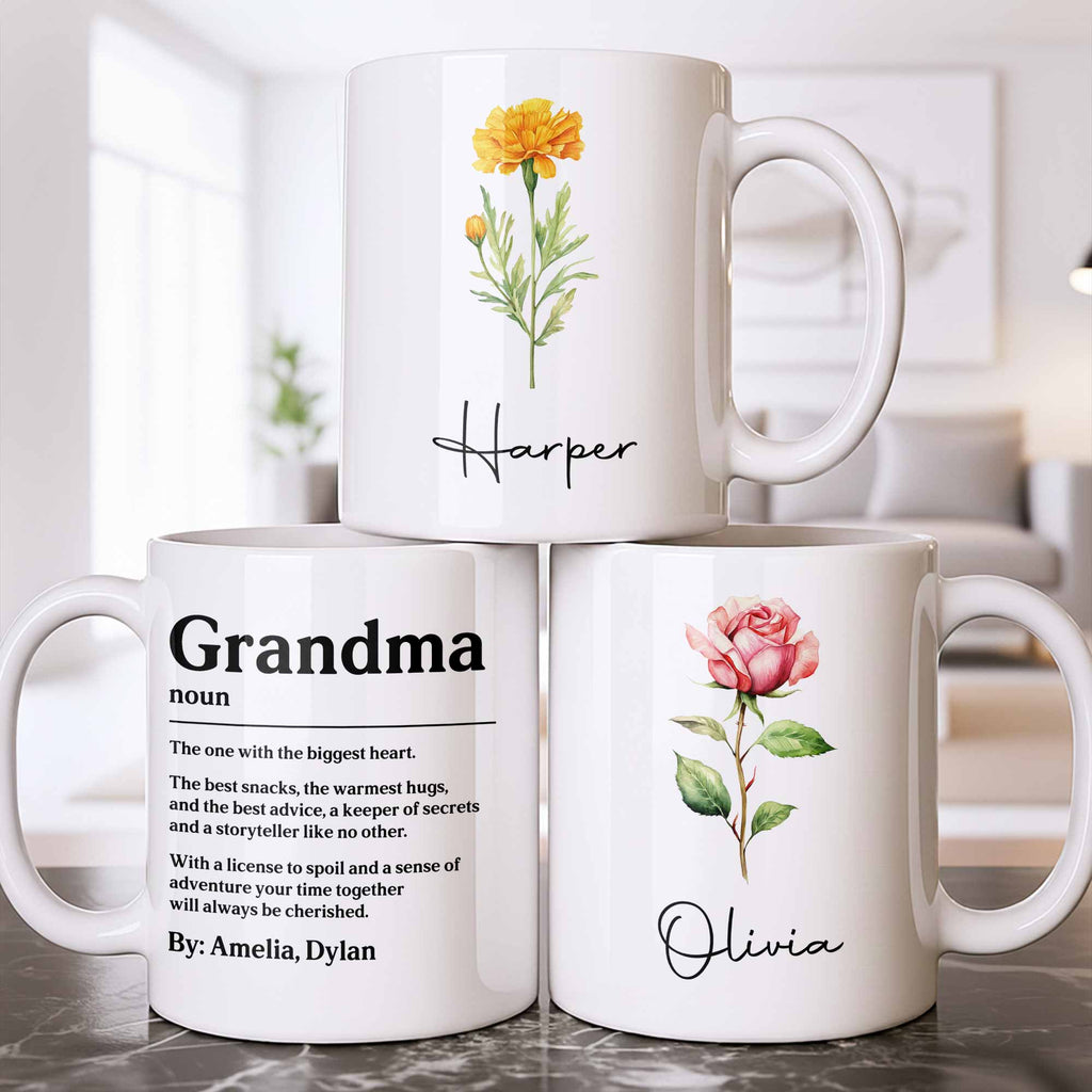 Personalized Birth Month Flower Mug Custom Gift for Grandma Edge-to-edge Mug GradoCreations