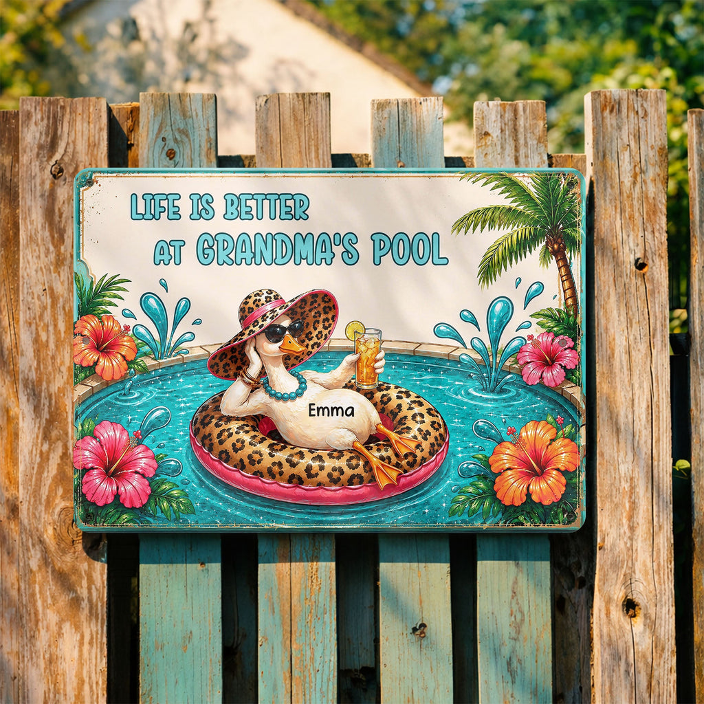 Personalized Metal Sign Gift for Grandma with Duck & Flowers Metal Sign GradoCreations