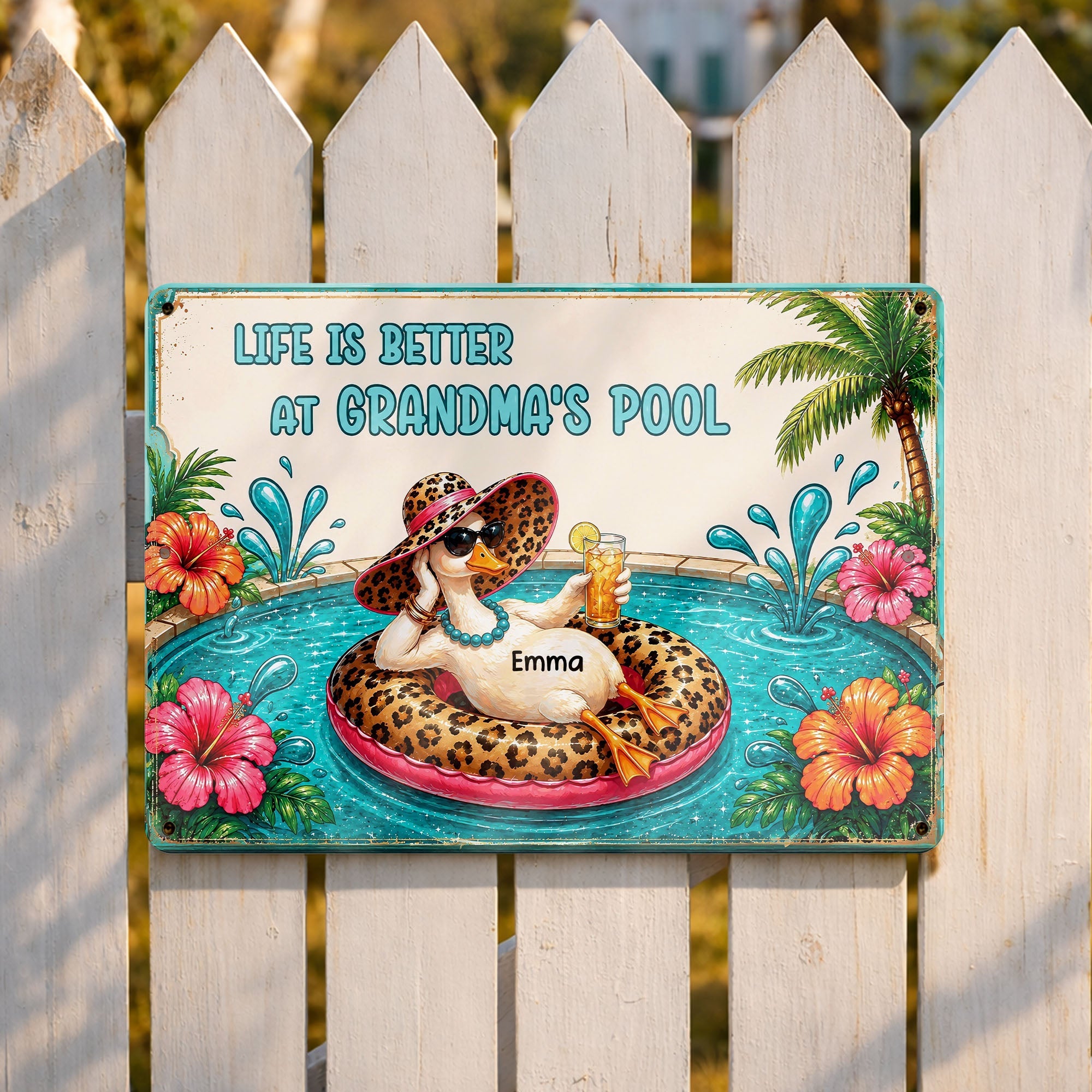 Personalized Metal Sign Gift for Grandma with Duck & Flowers Metal Sign GradoCreations