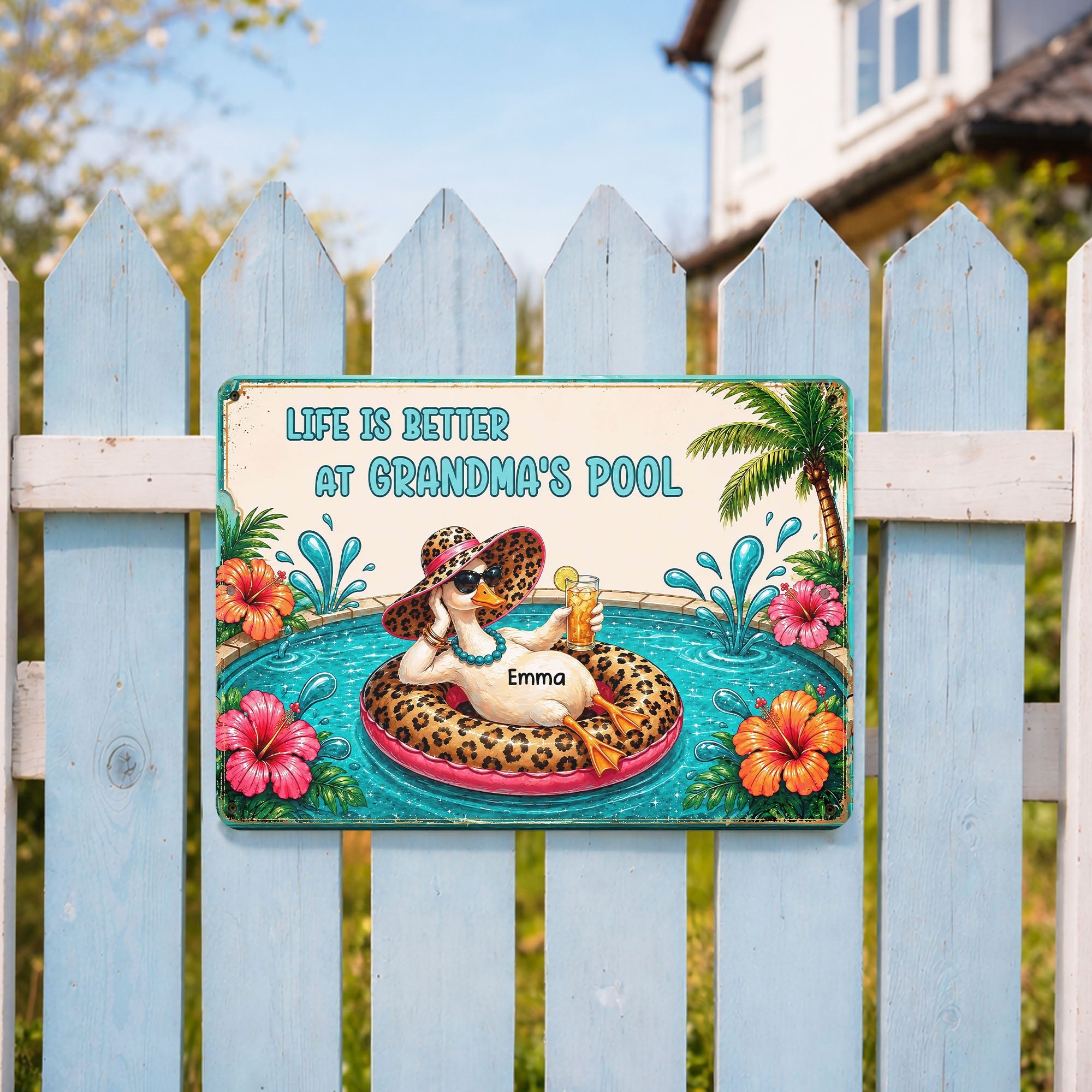 Personalized Metal Sign Gift for Grandma with Duck & Flowers Metal Sign GradoCreations
