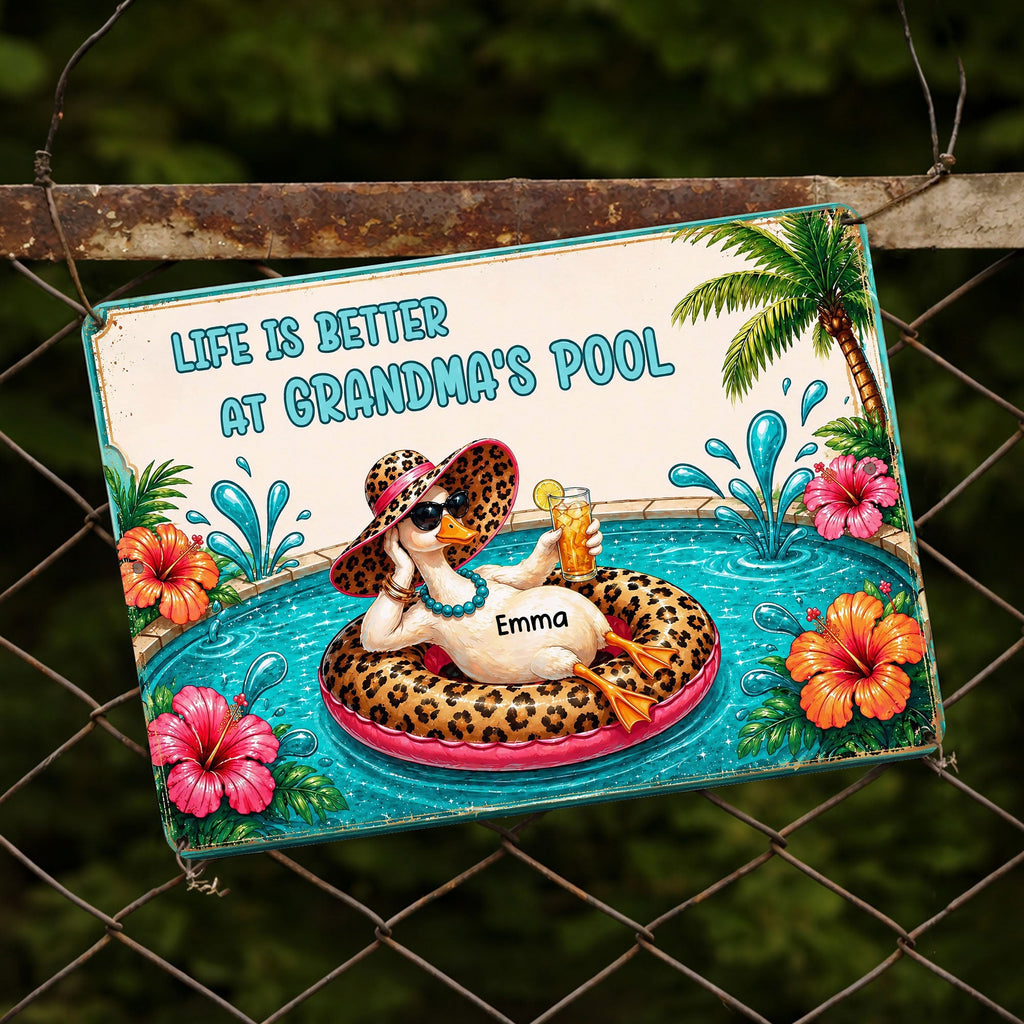 Personalized Metal Sign Gift for Grandma with Duck & Flowers Metal Sign GradoCreations