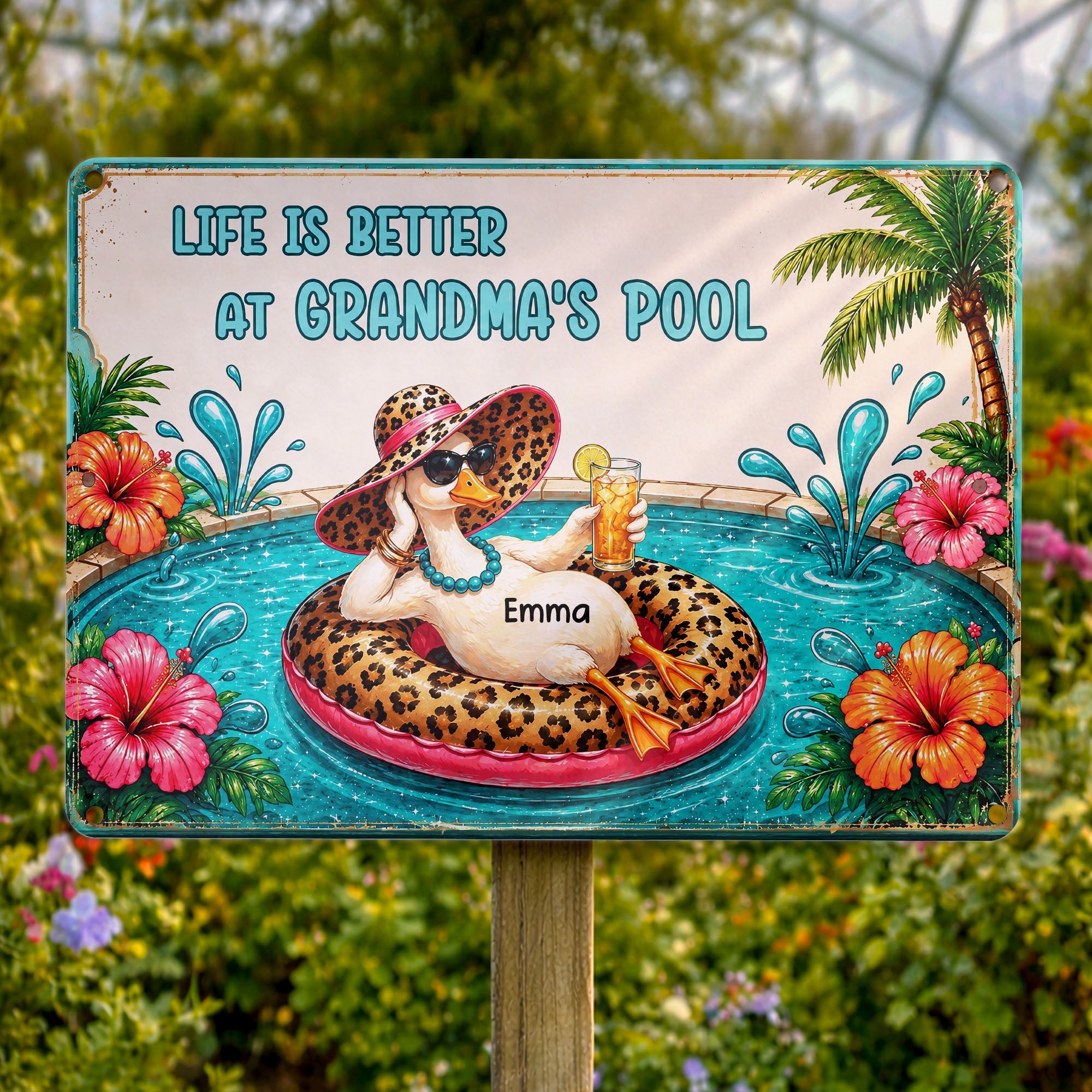 Personalized Metal Sign Gift for Grandma with Duck & Flowers Metal Sign GradoCreations