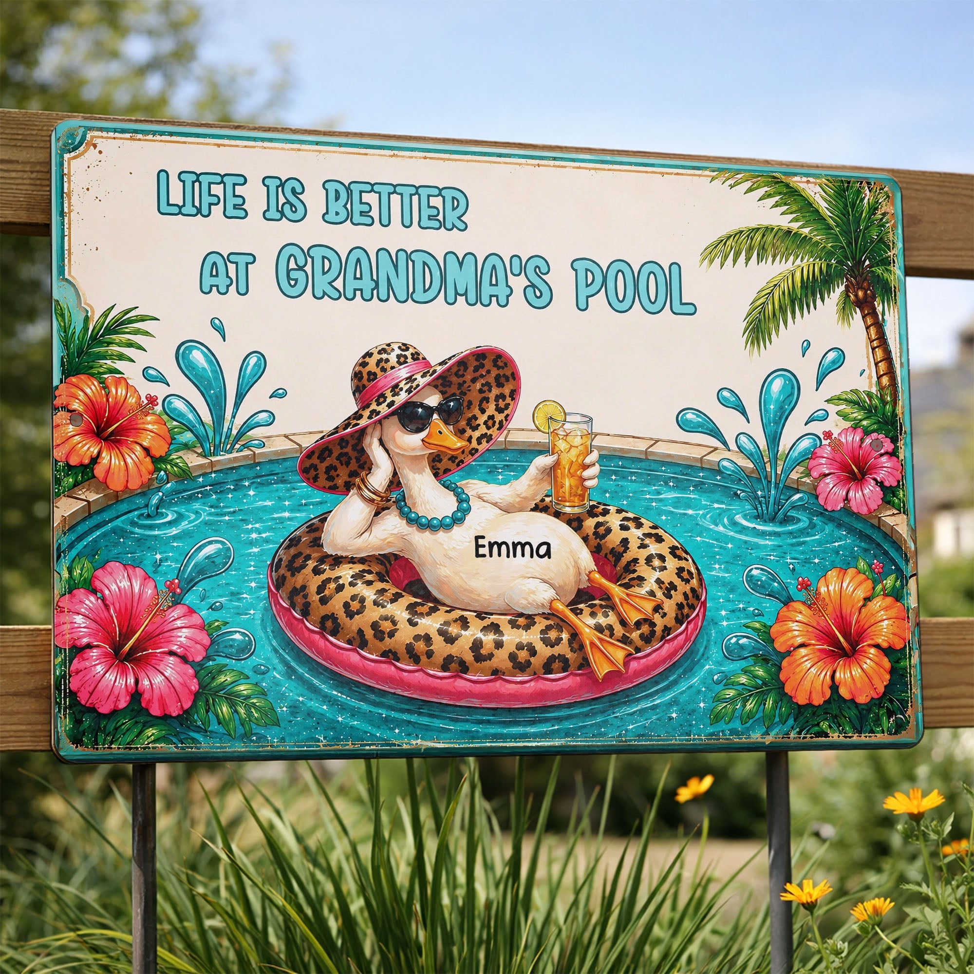 Personalized Metal Sign Gift for Grandma with Duck & Flowers Metal Sign GradoCreations
