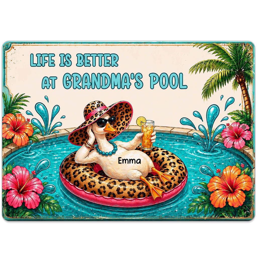 Personalized Metal Sign Gift for Grandma with Duck & Flowers Metal Sign GradoCreations